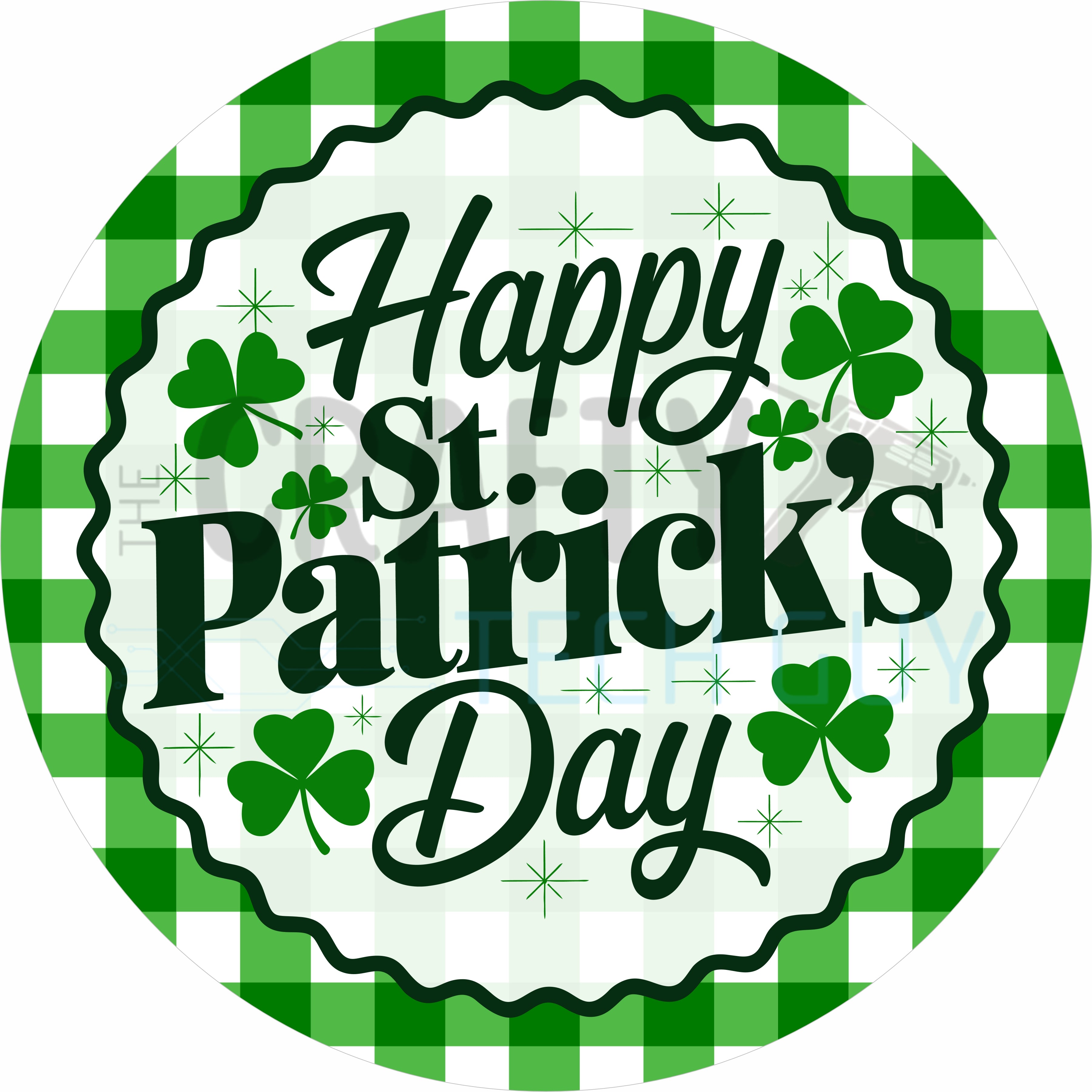 Happy St. Patrick’s Day Round Wreath Sign – Green Shamrock Irish Door Decor