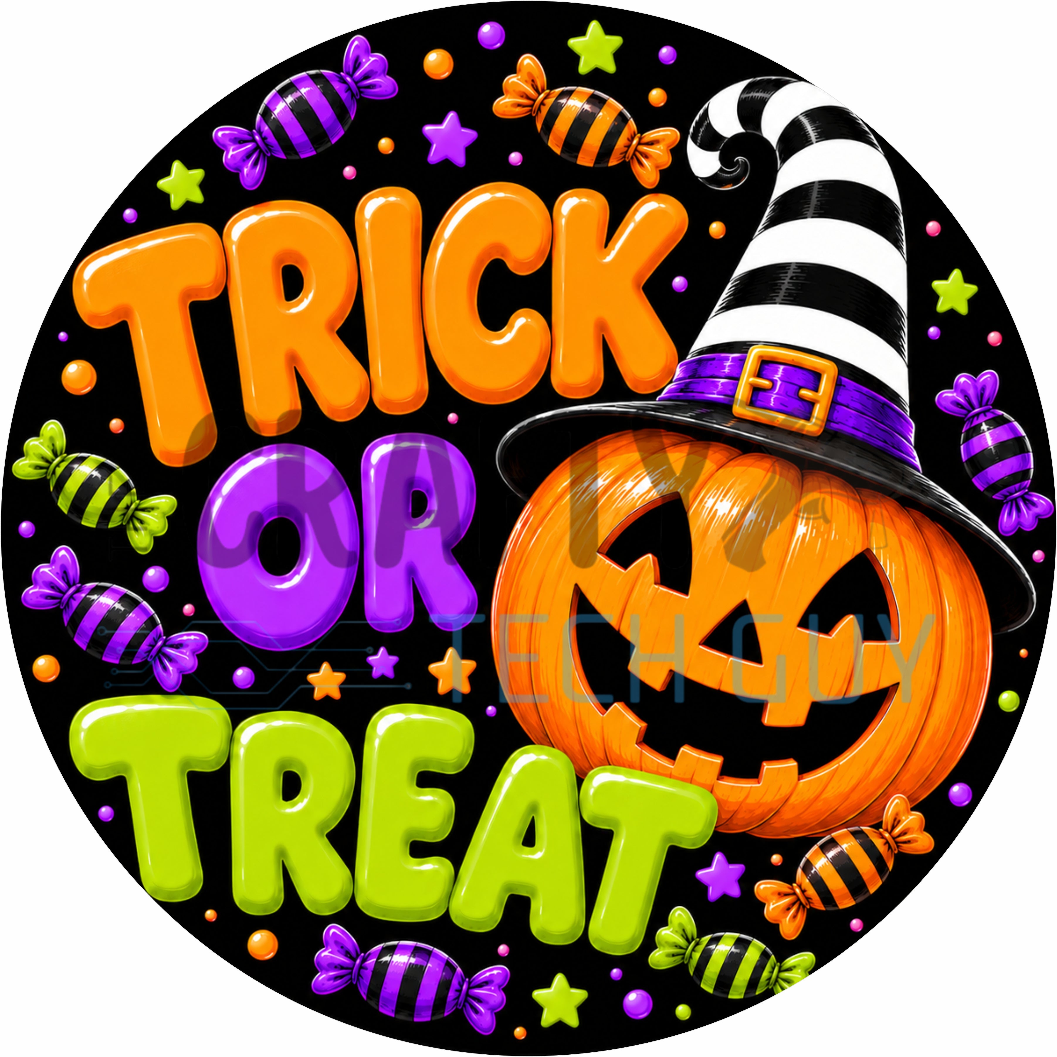 Trick or Treat Halloween Pumpkin Round Wreath Sign