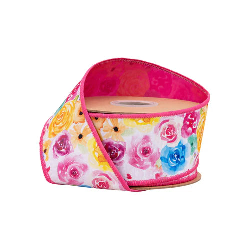 2.5" 10 YD Bright Floral Wired Dupioni Ribbon