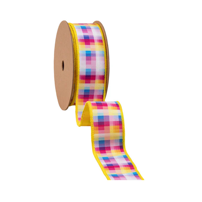 1 1/2" 10 YD Bright Checks Wired Ribbon