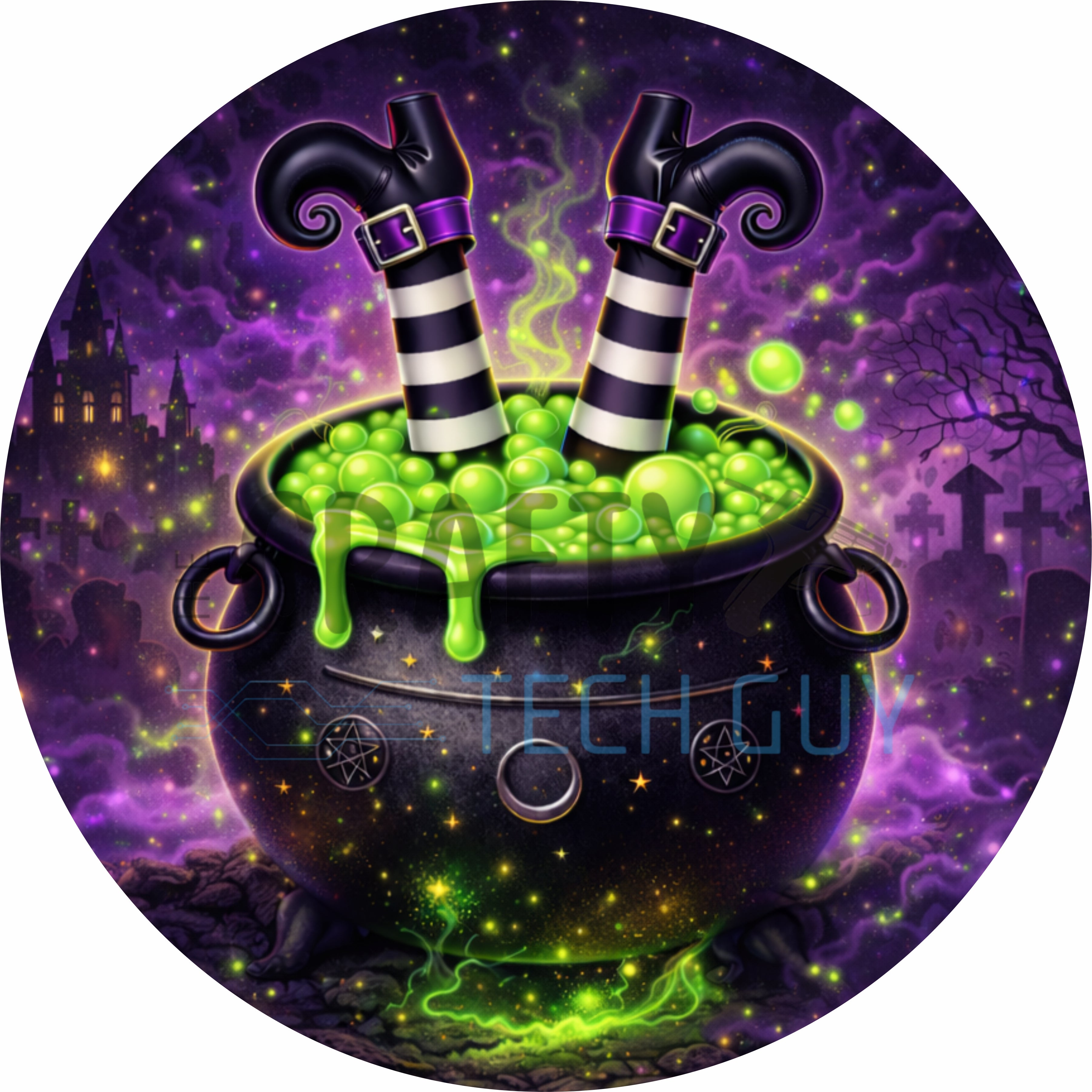 Spooky Witches Brew Cauldron Halloween Round Wreath Sign