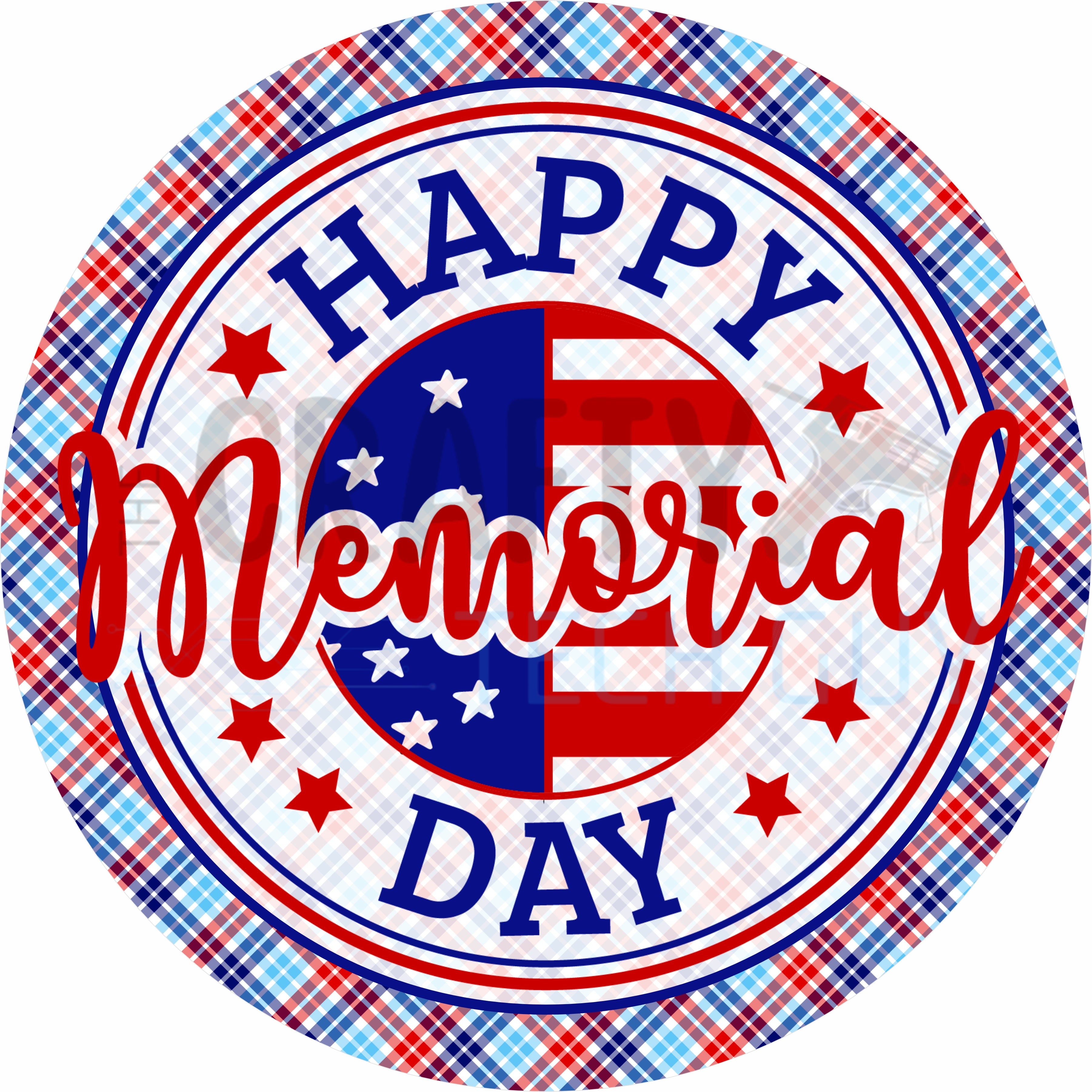Happy Memorial Day Round Wreath Sign – Red White and Blue Patriotic Door Decor