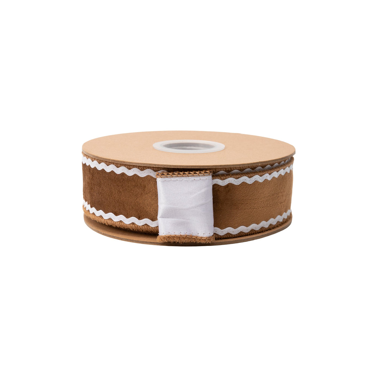 White Fused Backing on Gingerbread Velvet Wired Wreath Ribbon