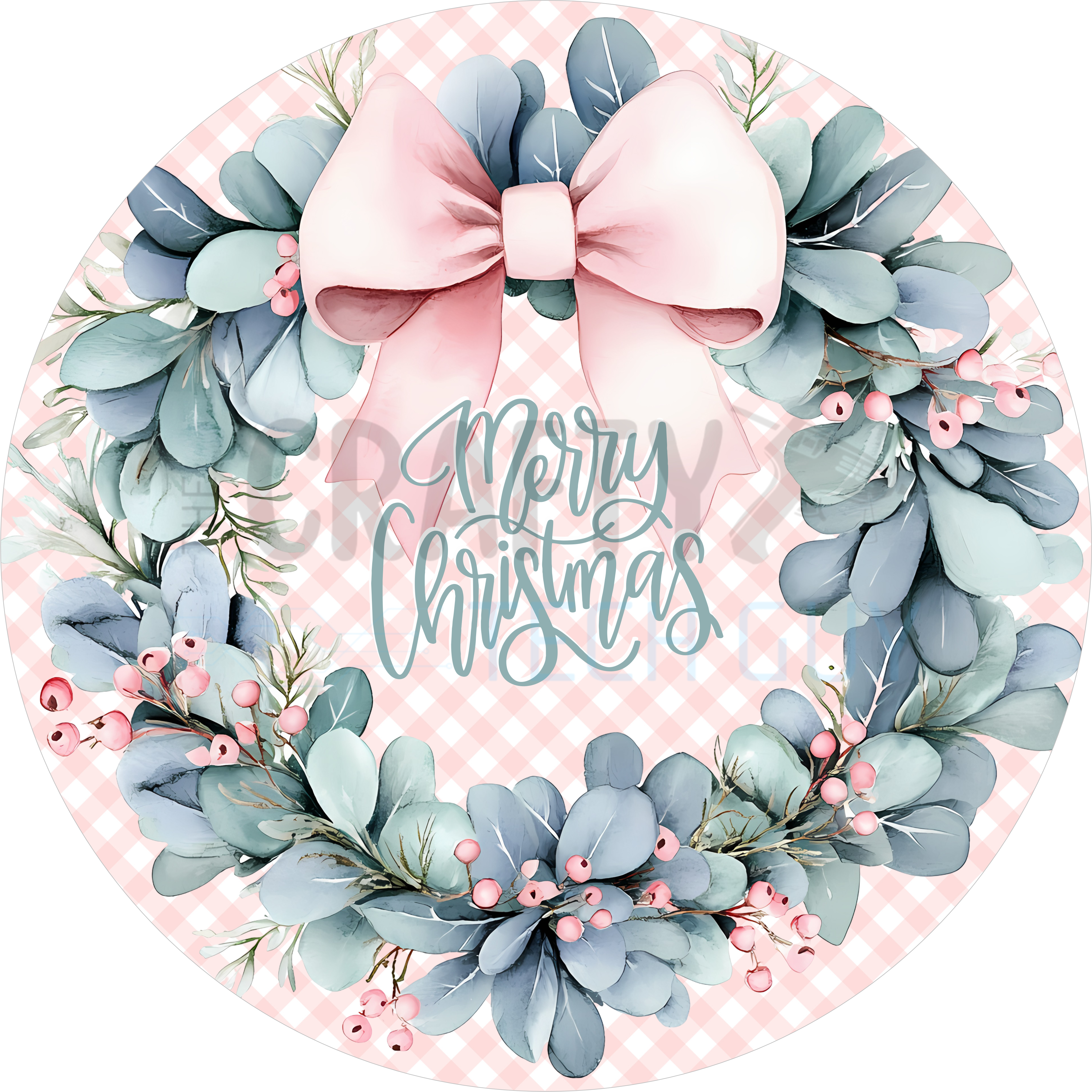 Pink Bow Christmas Wreath Design | Soft Pastel Holiday Art with Eucalyptus and Berries for Elegant Winter Home Décor