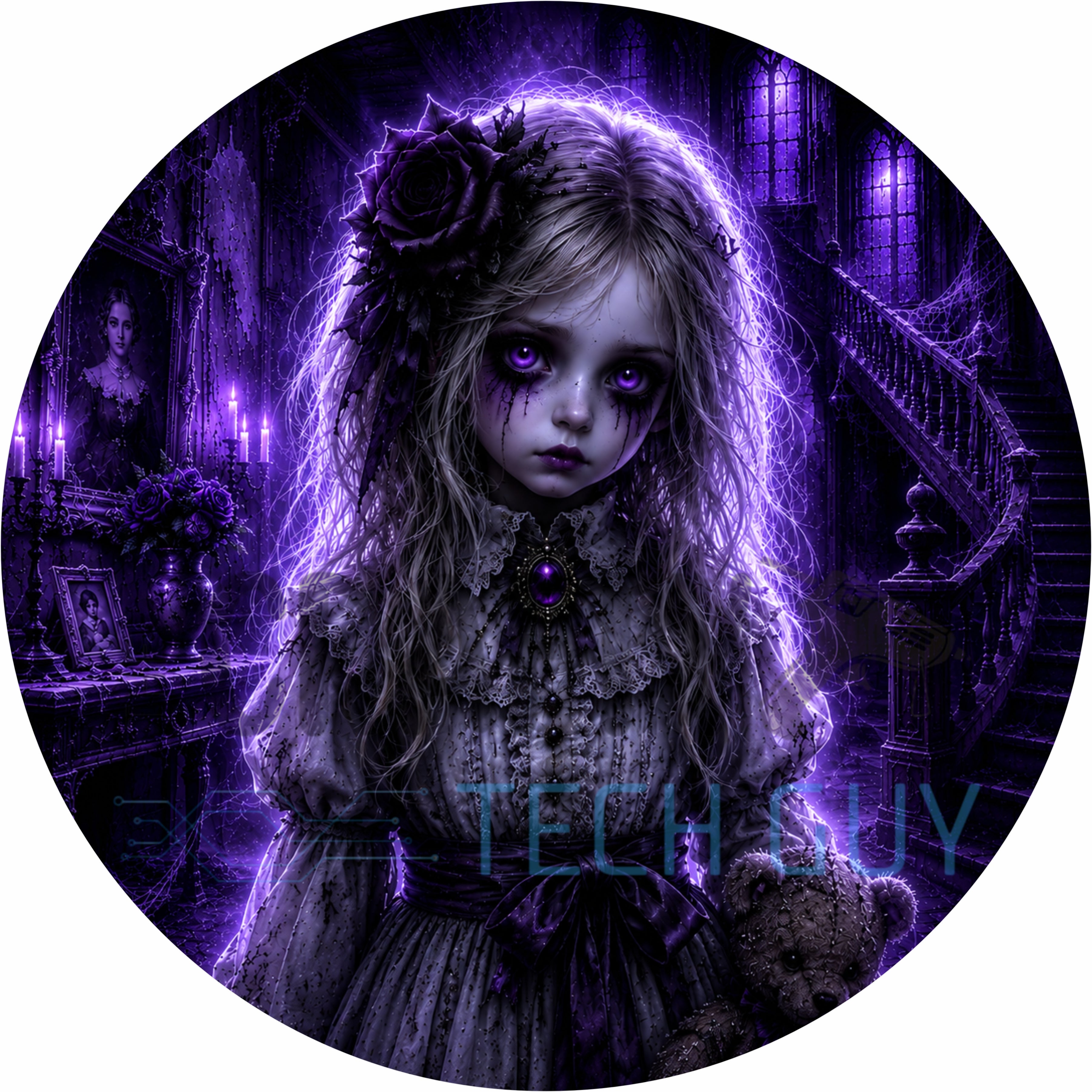 Creepy Gothic Doll Girl Halloween Round Wreath Sign