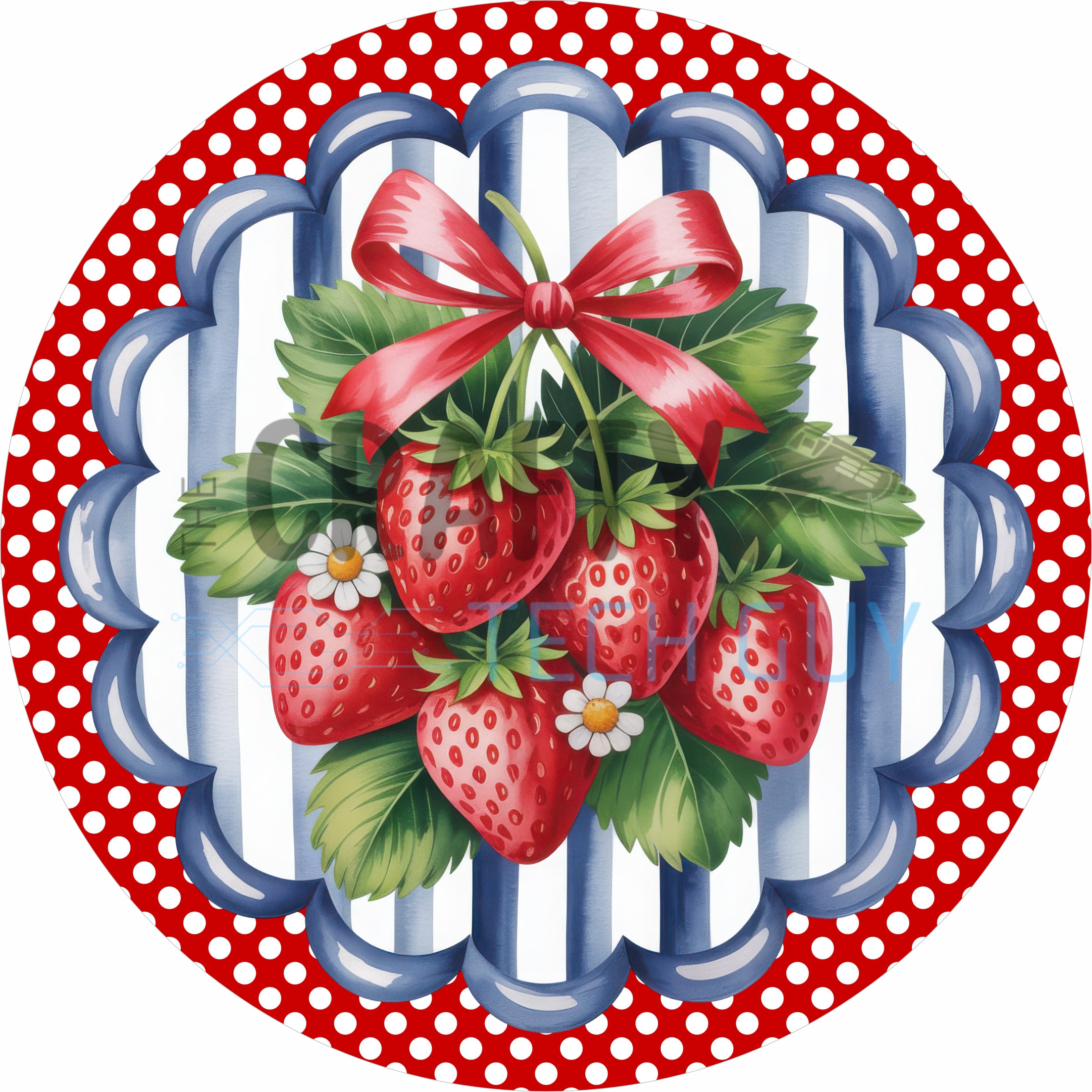 Strawberry Bow Summer Farmhouse Round Wreath Sign