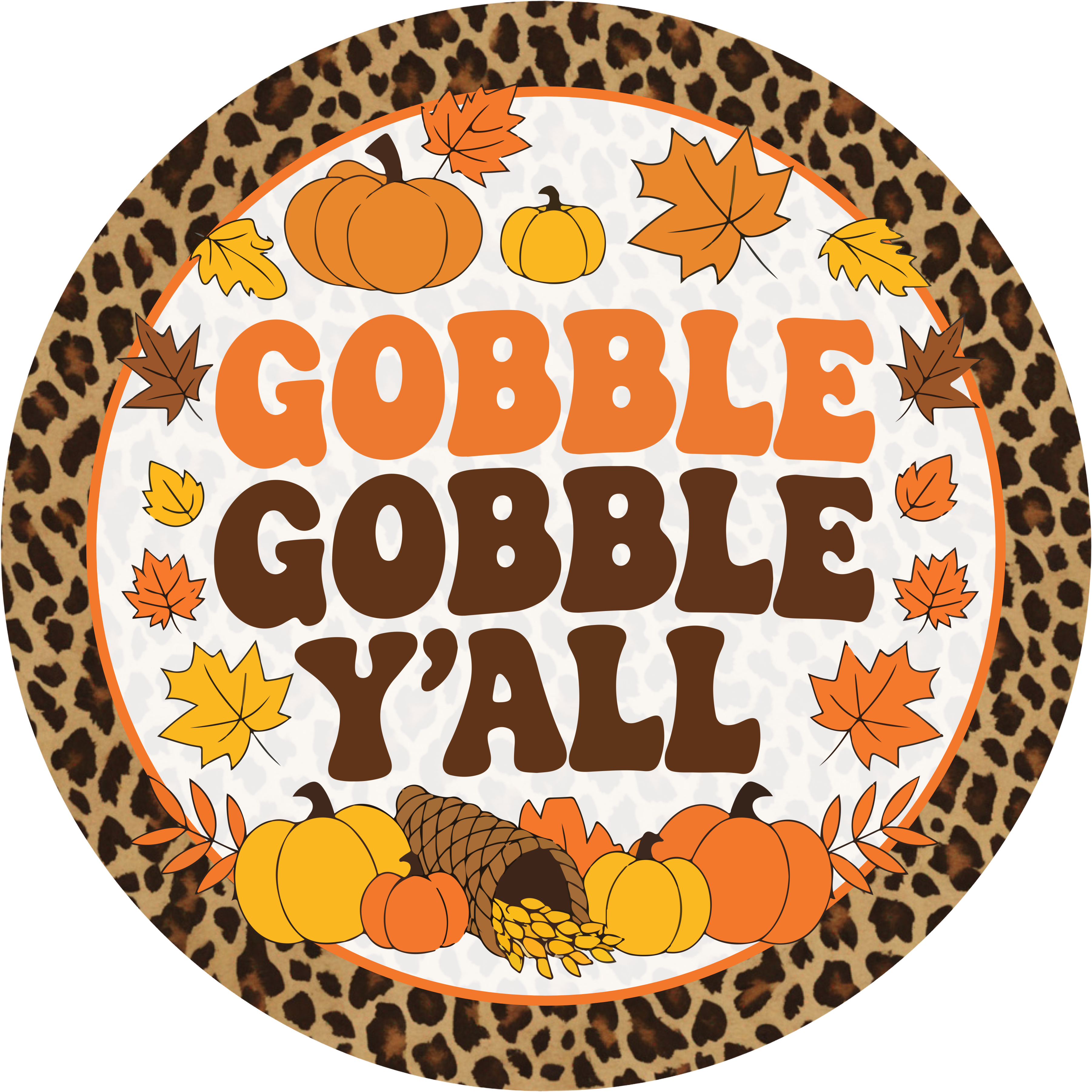 Letrero de otoño "Gluglú y'all", decoración de Acción de Gracias con estampado de leopardo, arte mural otoñal con calabazas y hojas