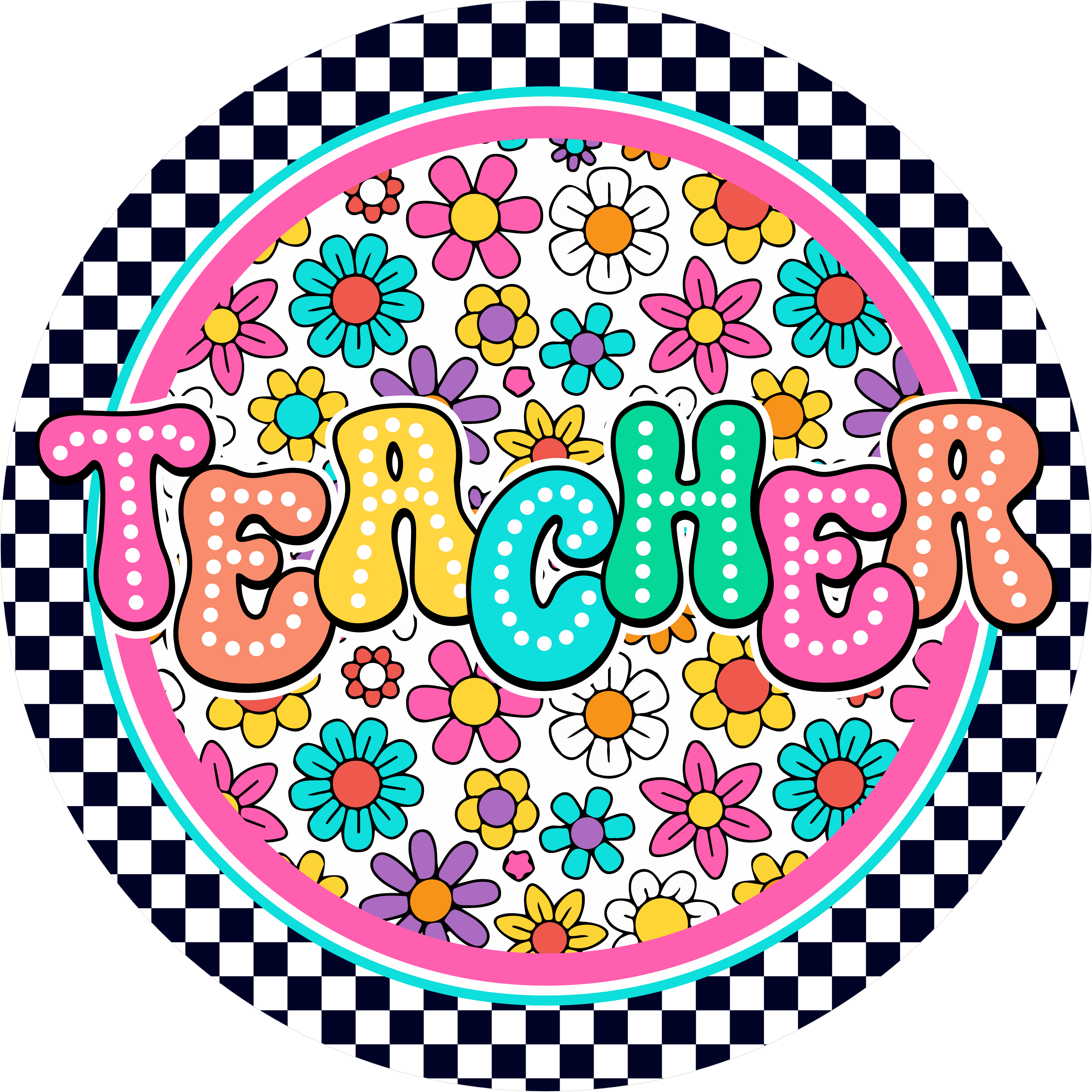 Letrero retro de flores para profesor, decoración colorida para pared de aula, letrero metálico redondo de 30 cm para educadores