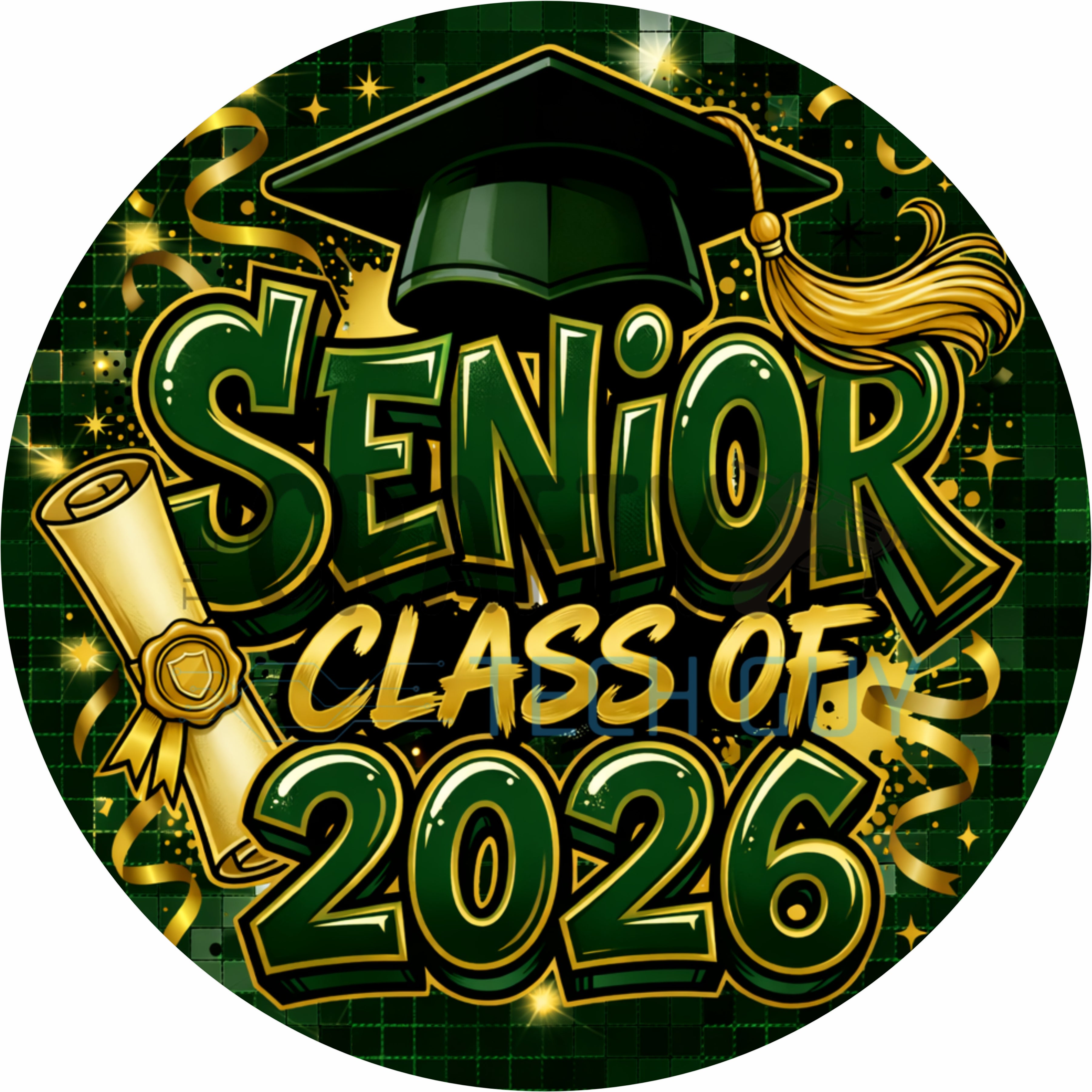 Dark Green Senior Class of 2026 Graduation 12x12 Round Wreath Sign Door Hanger