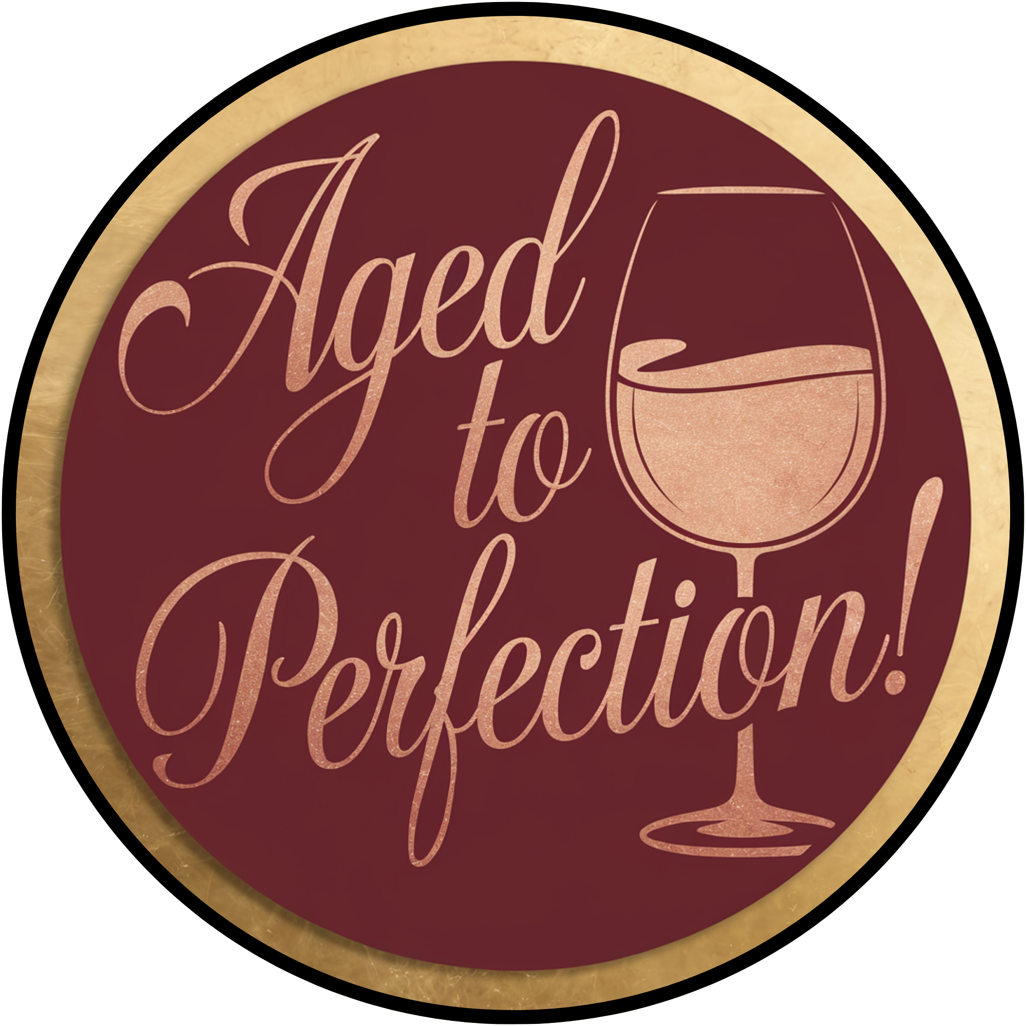 Aged to Perfection Wine Birthday Sign – Round Sublimated Metal Wreath Attachment, Elegant Burgundy & Gold Milestone Party Decor