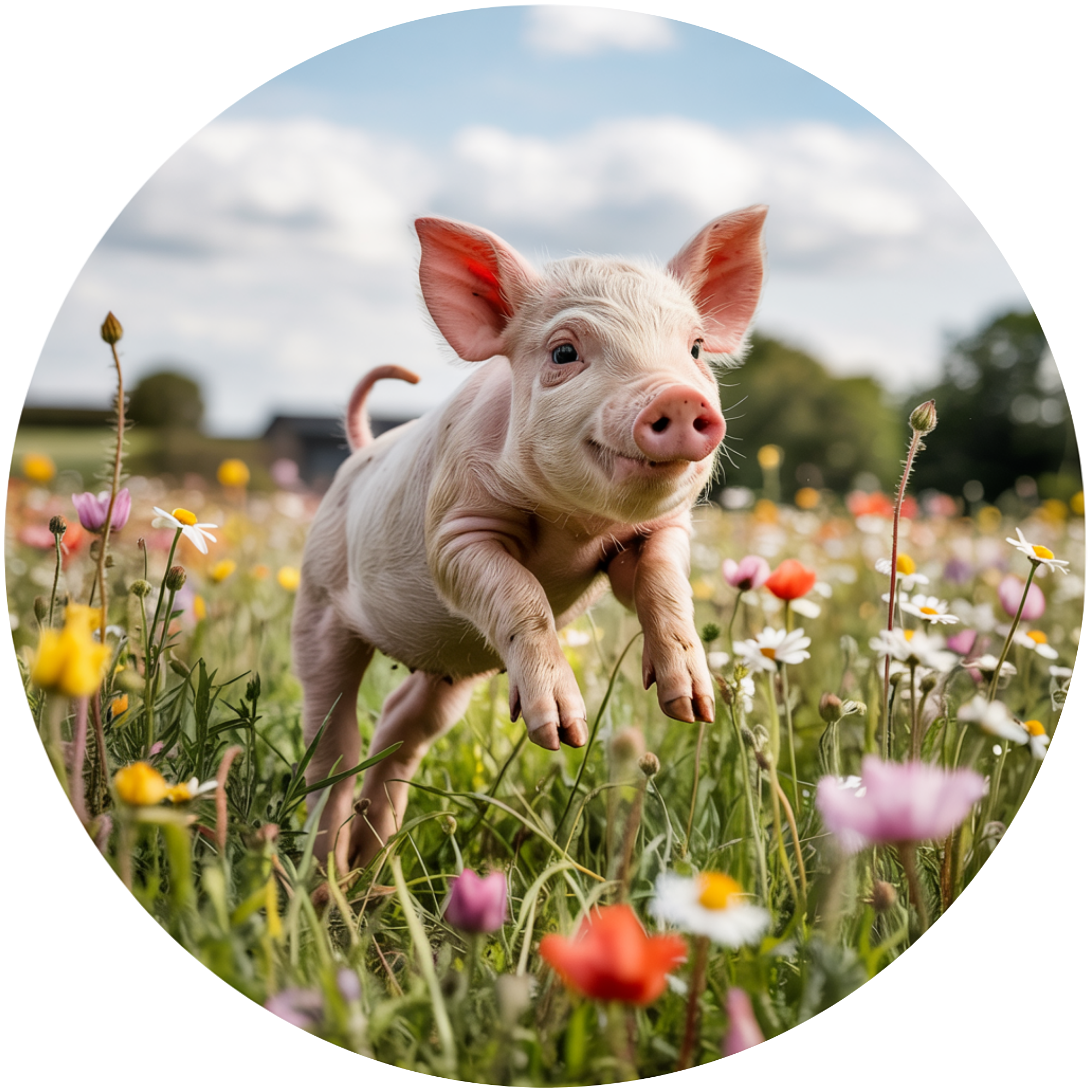 Baby Pig Jumping In Flower Field Sign, Farmhouse Spring Wall Art, Playful Piglet Country Home Décor