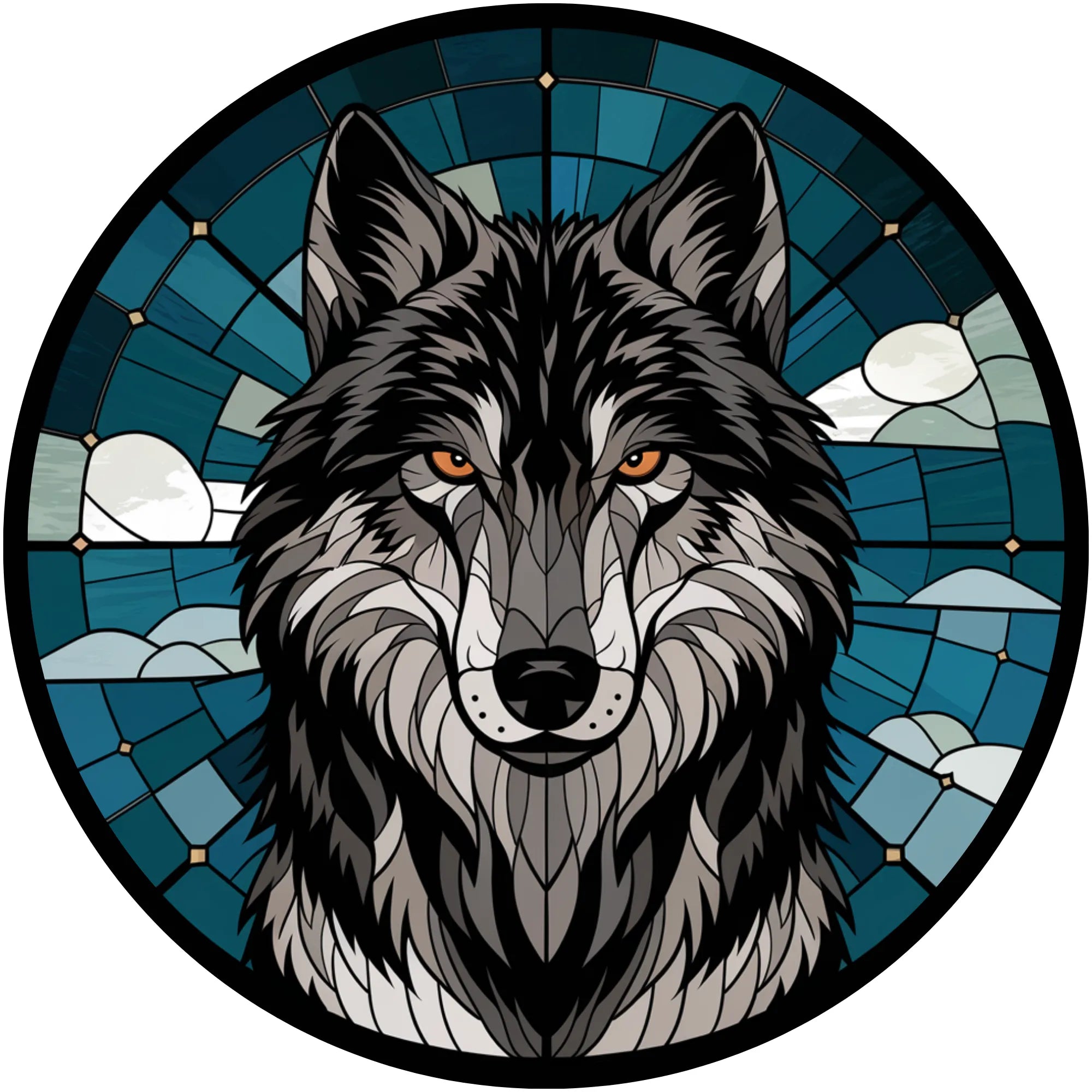 Metal Sublimation Sign, grey wolf faux stained glass look metal wreath sign