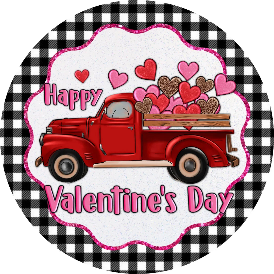 Buffalo Plaid Valentine's Day Sign, Vintage Red Truck with Hearts, Retro Love Decor, Romantic Holiday Wall Art, Farmhouse Style Gift