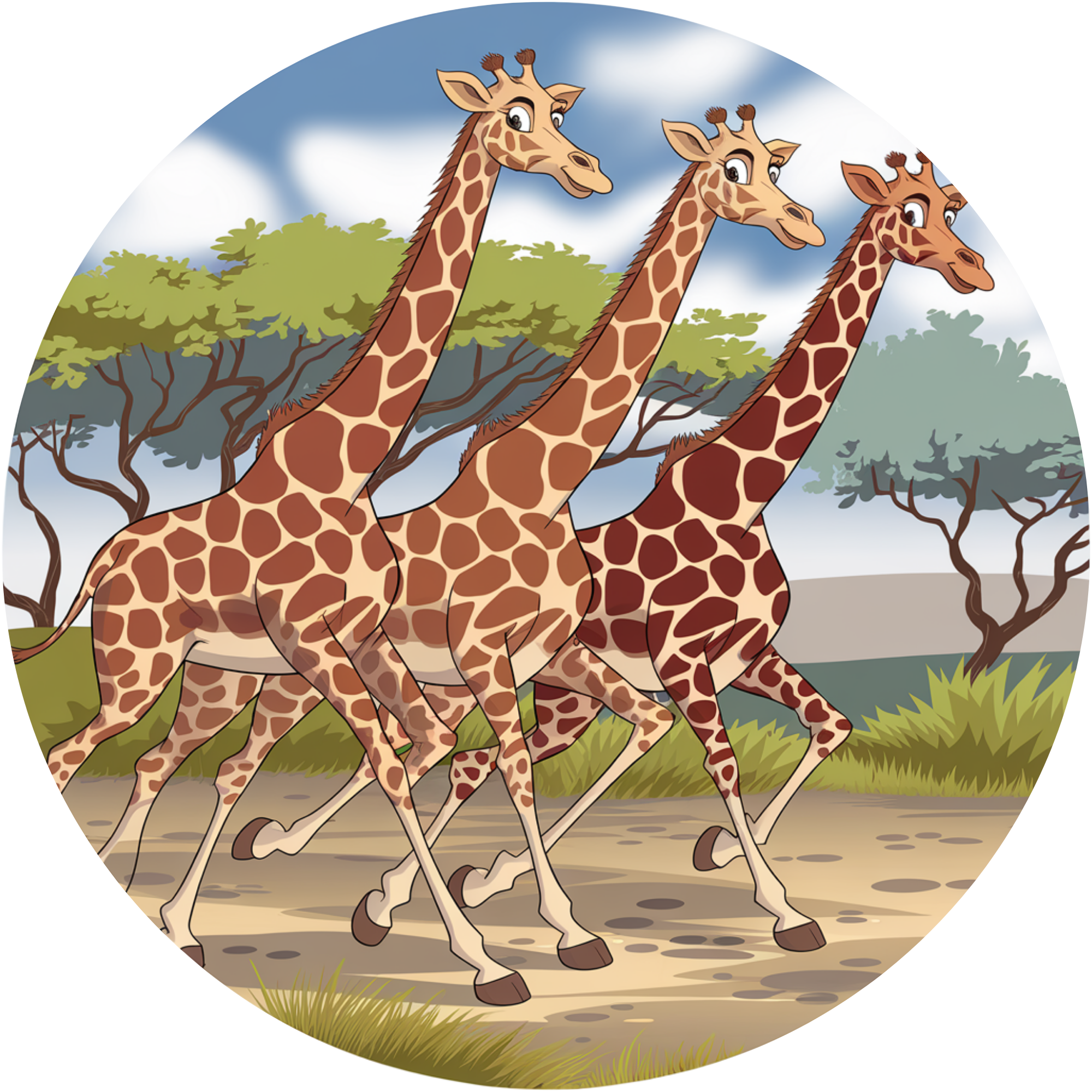 Cartoon Giraffe Herd Metal Sign – Round Sublimated Safari Animal Decor, Jungle Wreath Attachment or Kids’ Room Wall Art