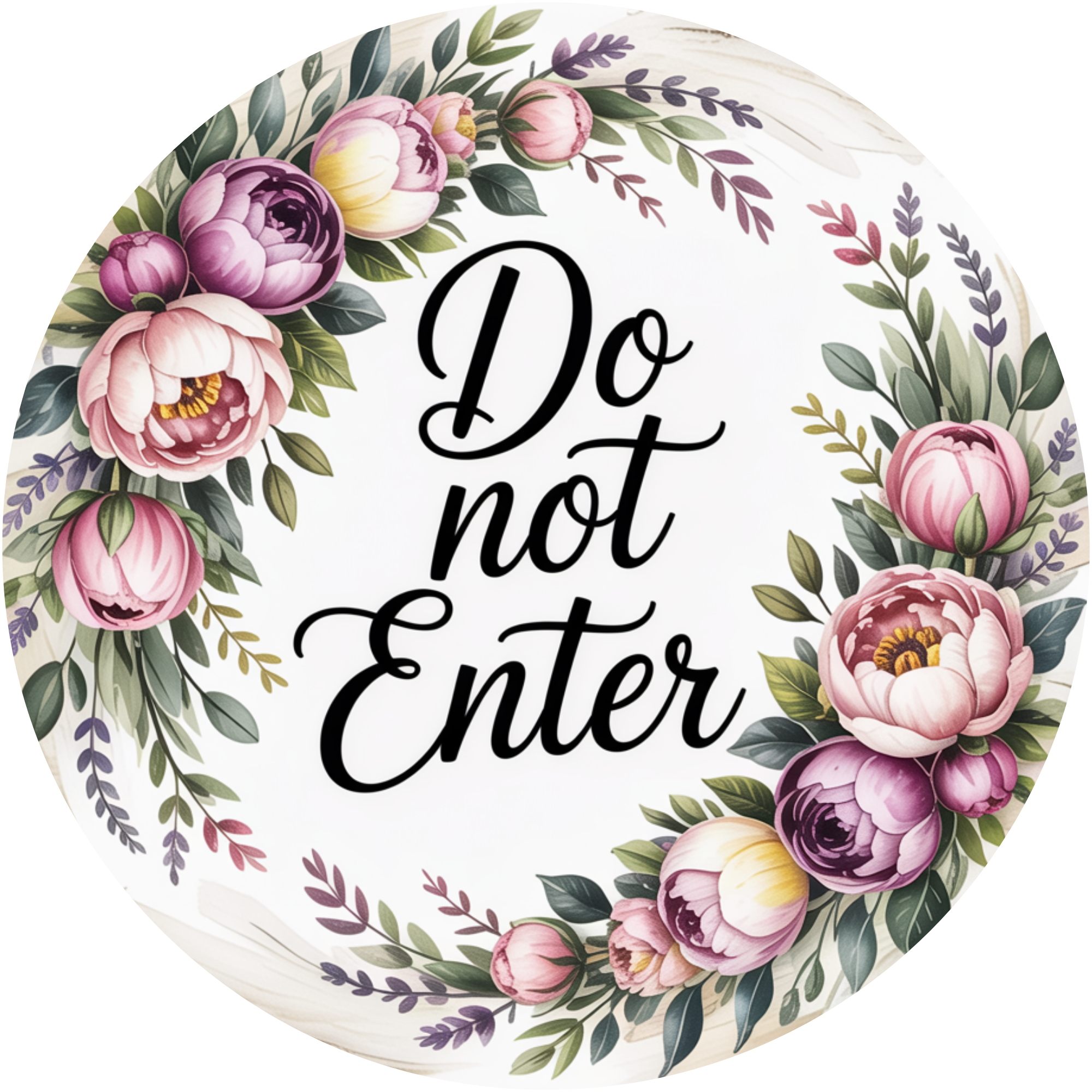 Señal floral de no entrar: elegante diseño de peonías con flores de acuarela