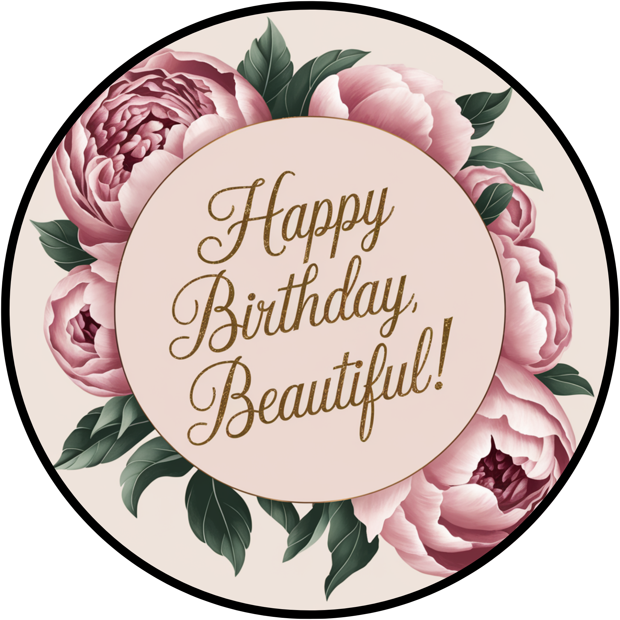 Elegante y hermoso cartel de Feliz Cumpleaños: corona floral redonda de metal, adorno de regalo sublimado para niña o decoración de pared.