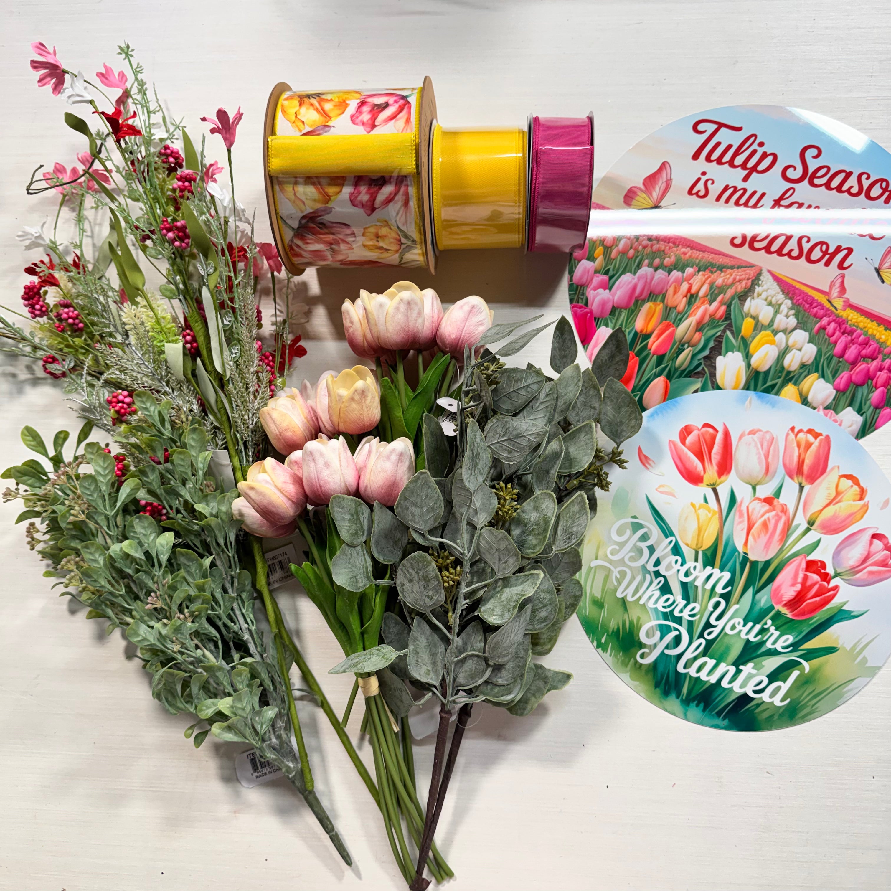 The Tulip Bloom Inspire Me Box, Spring Tulip Wreath Supply Kit, Bright Floral Design Box, Inspire Me Box