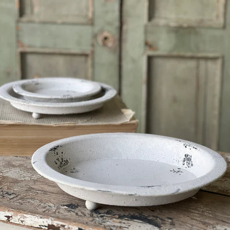 Distressed Rustic Farmhouse White Footed Trays