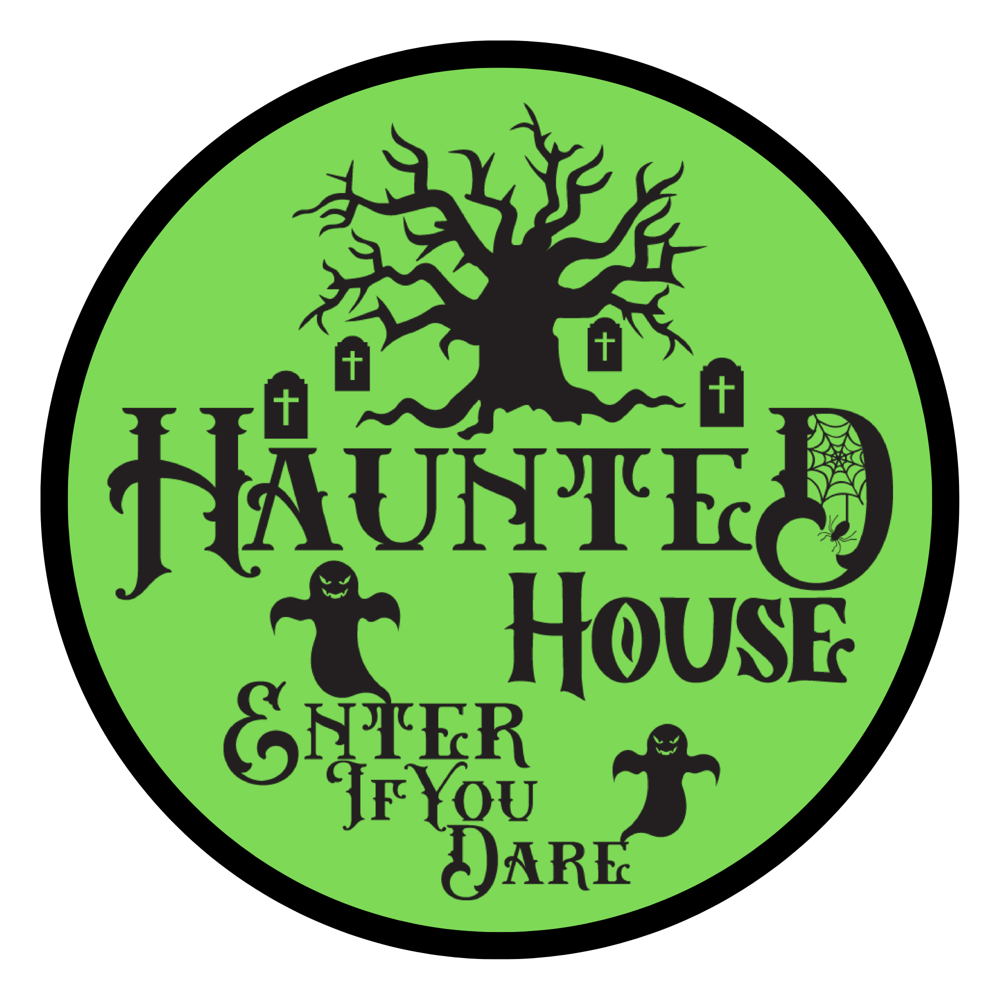 Haunted House Sign, Green Enter If You Dare Halloween Decor, Creepy Tree Ghost Wreath Sign, Spooky Round Door Sign