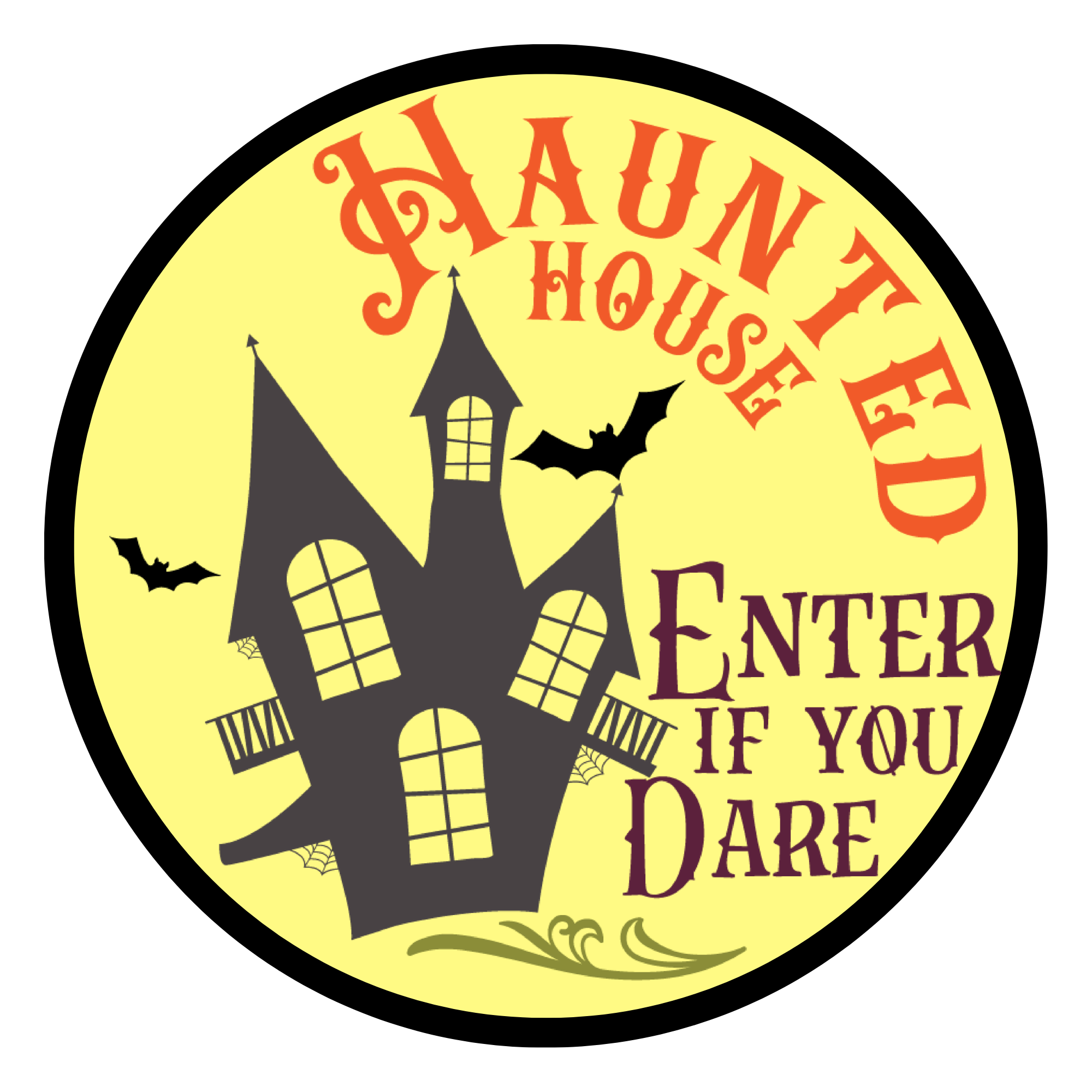 Haunted House Sign, Enter If You Dare Halloween Door Sign, Spooky Yellow Round Wreath Sign, Haunted Mansion Decor