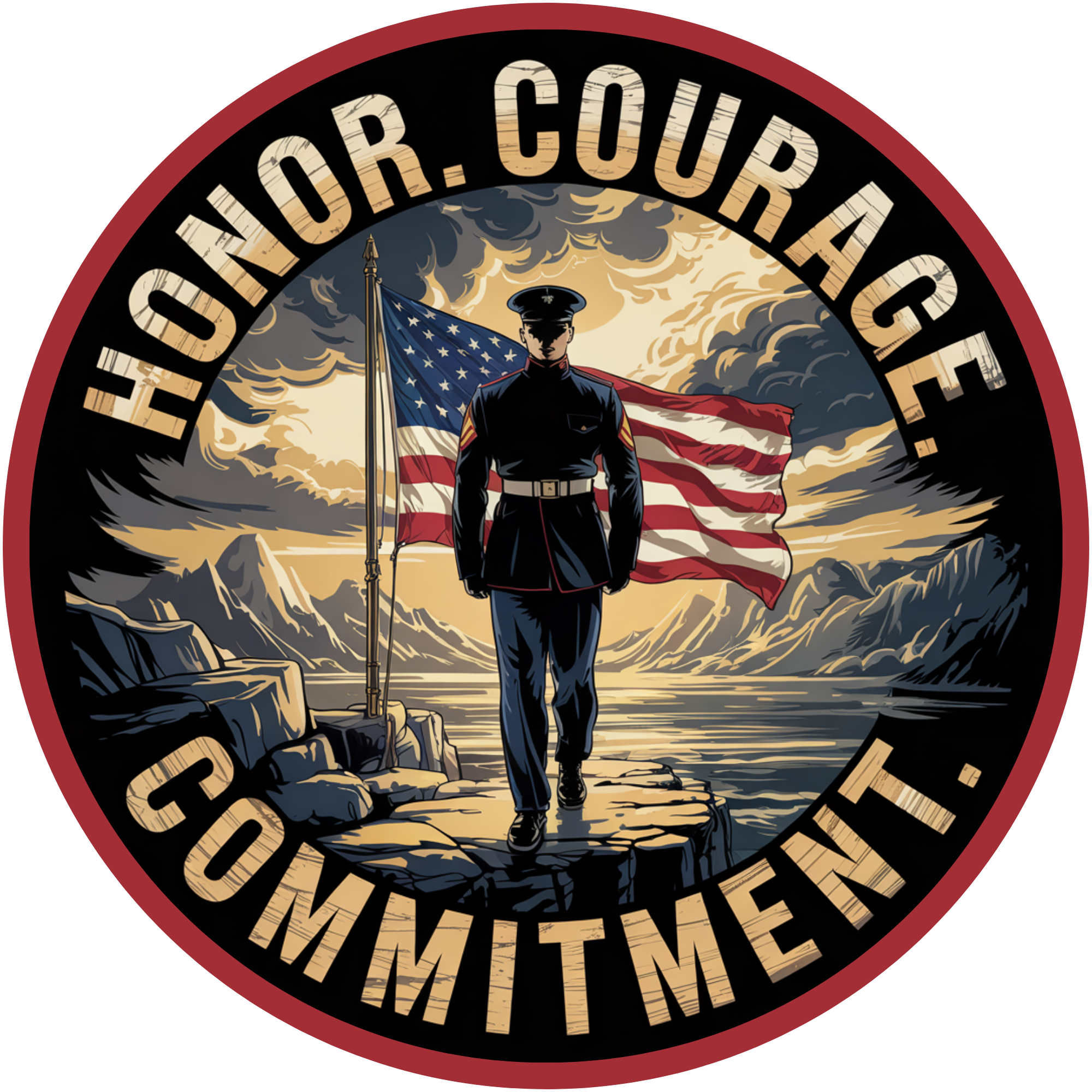 Honor Courage Commitment Military Art, Patriotic Marine Design, American Flag Wall Decor, Heroic Tribute Home Accent