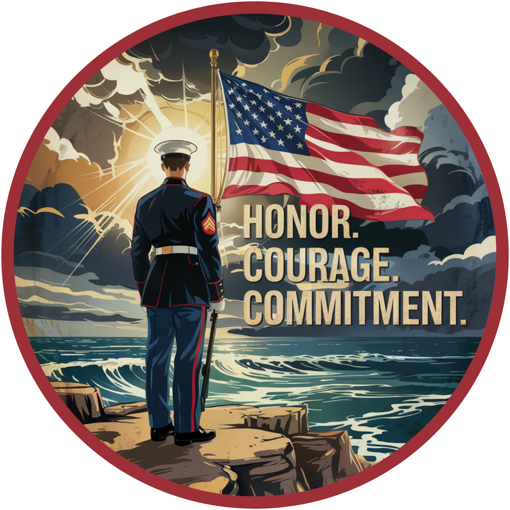 Honor Courage Commitment Military Art, Patriotic Marine Design, American Flag Wall Decor, Heroic Tribute Artwork
