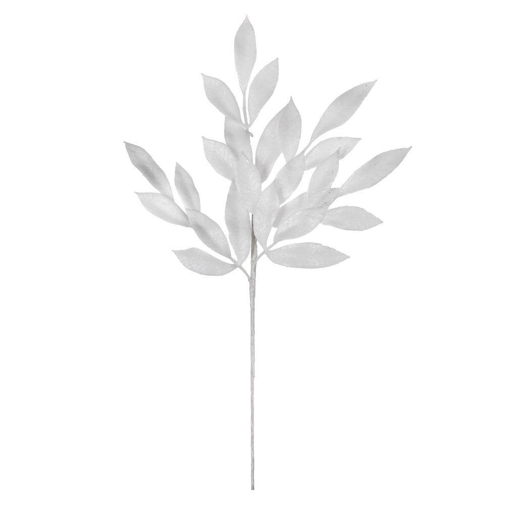 22" White Glitter Bay Leaf Spray - Artificial Christmas Spray - L152901