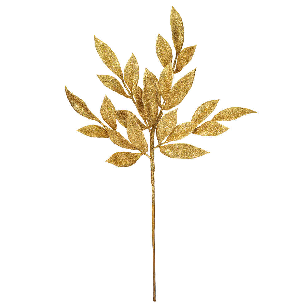 22" Gold Glitter Bay Leaf Spray - Artificial Christmas Spray - L152908