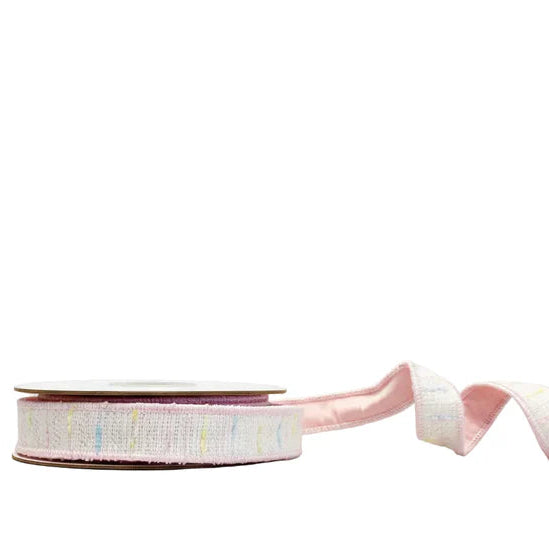 Luxury Pink Tweed Wired Ribbon, 1 Inch x 10 Yards, Double Sided Designer Ribbon