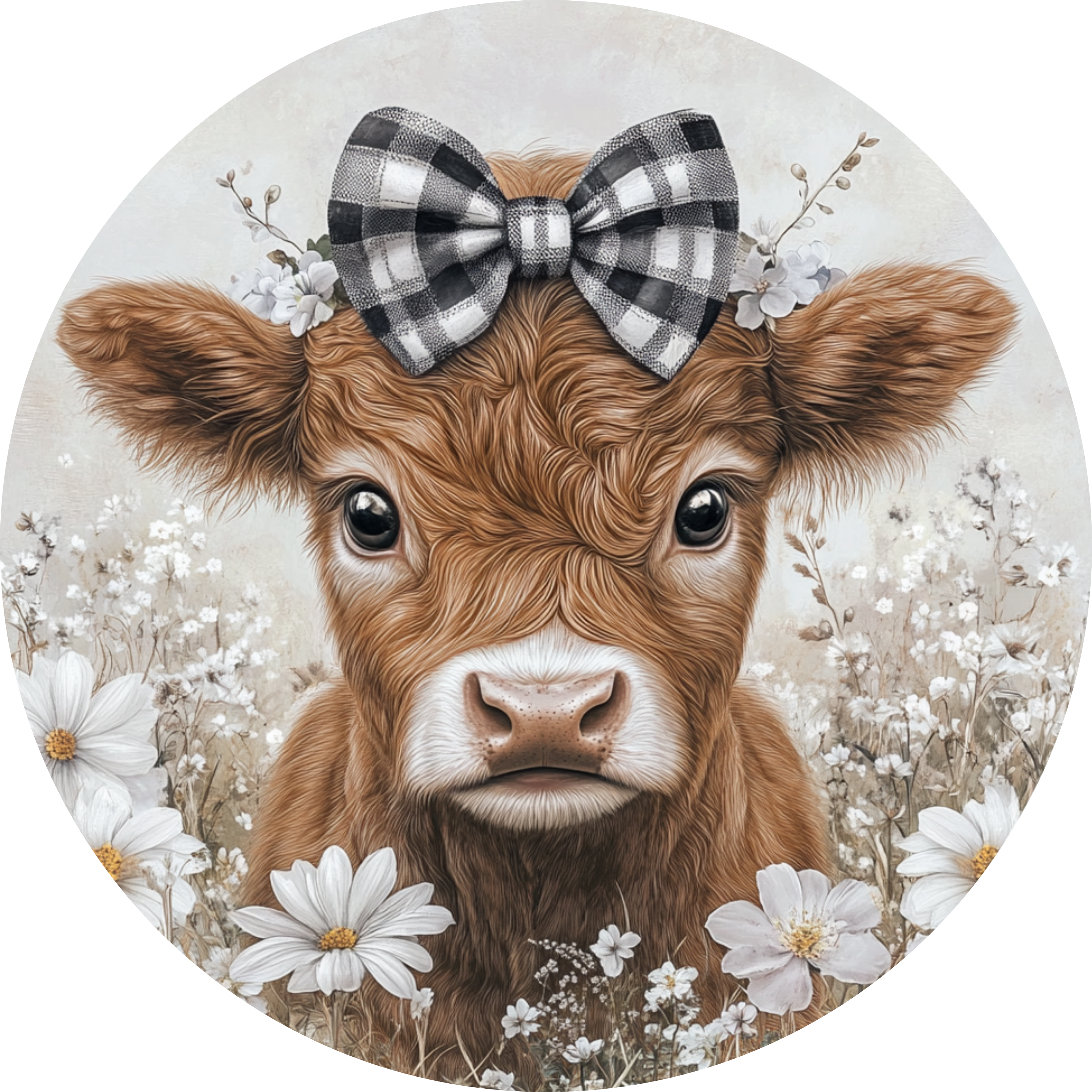 Buffalo Plaid Highland Cow Sign, Farmhouse Animal Wall Art, Rustic Country Decor, Baby Cow Print, Western Cowgirl Gift, Neutral Highland Cow