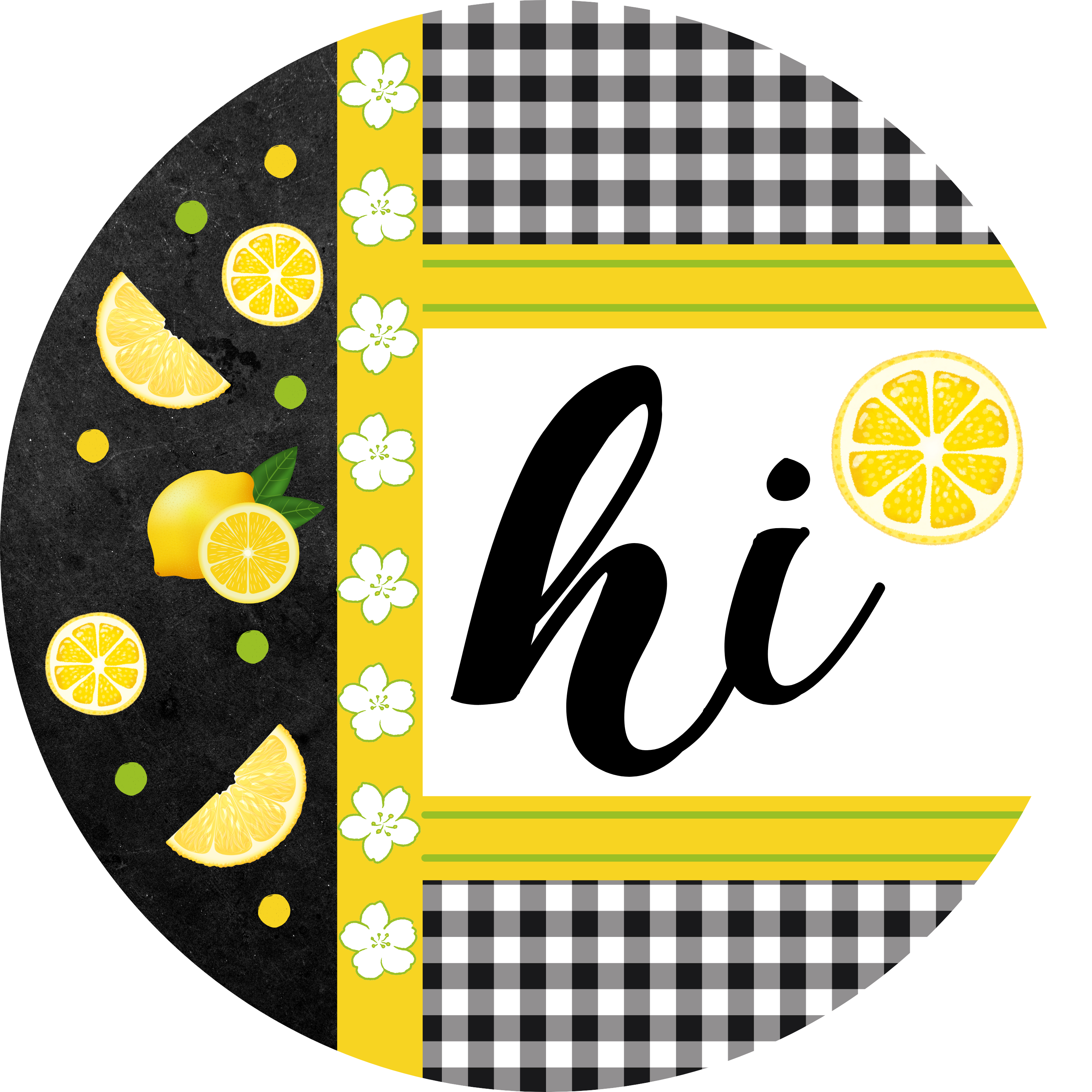 Letrero "Hola Limón", letrero de corona de verano de cuadros vichy, letrero de bienvenida a cuadros blancos y negros, accesorio de corona de limón, decoración de puerta de "Hola Verano"