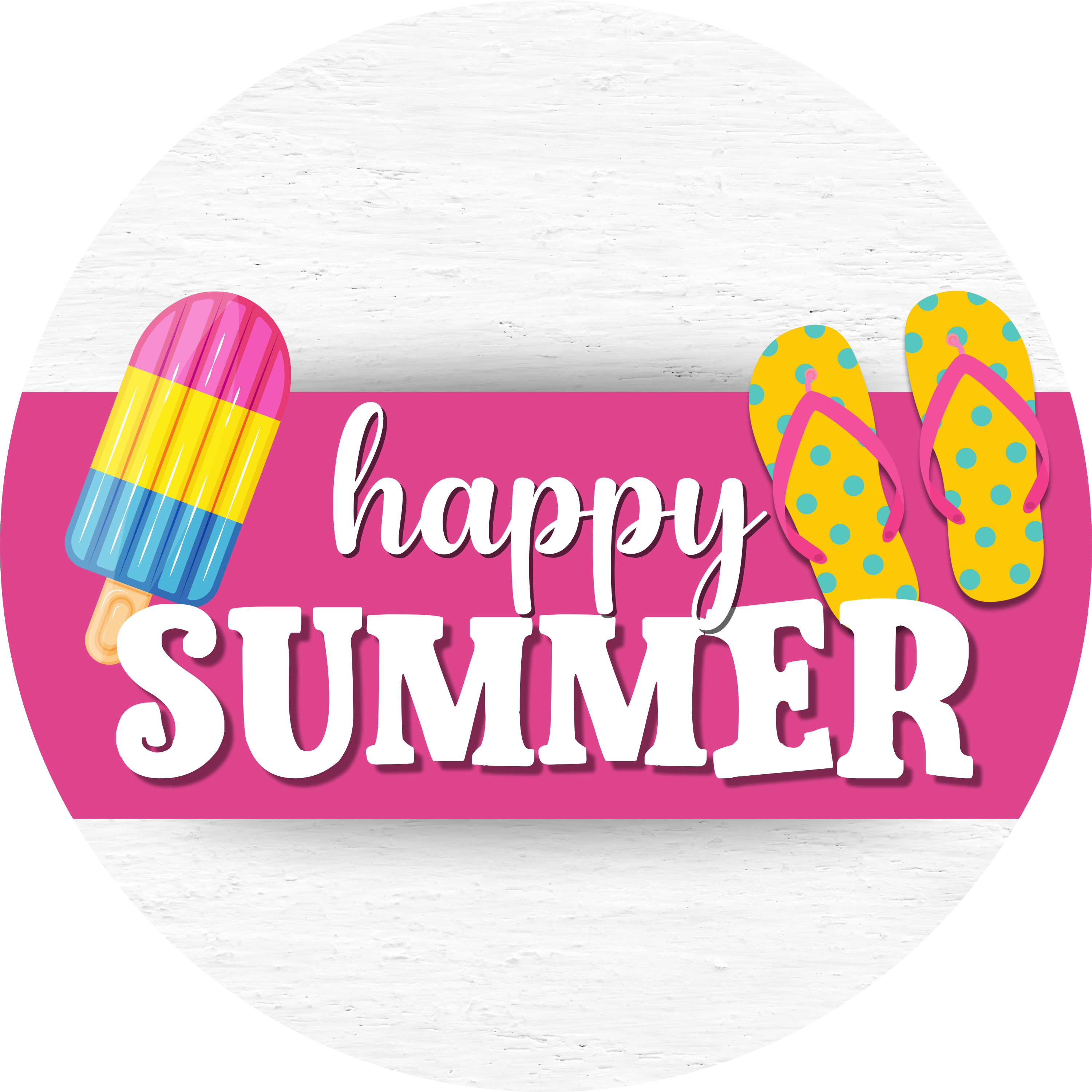 Happy Summer Sign, Sublimated Metal Sign with Popsicle and Flip Flops, Pink Summer Wreath Insert, Fun Front Door Décor