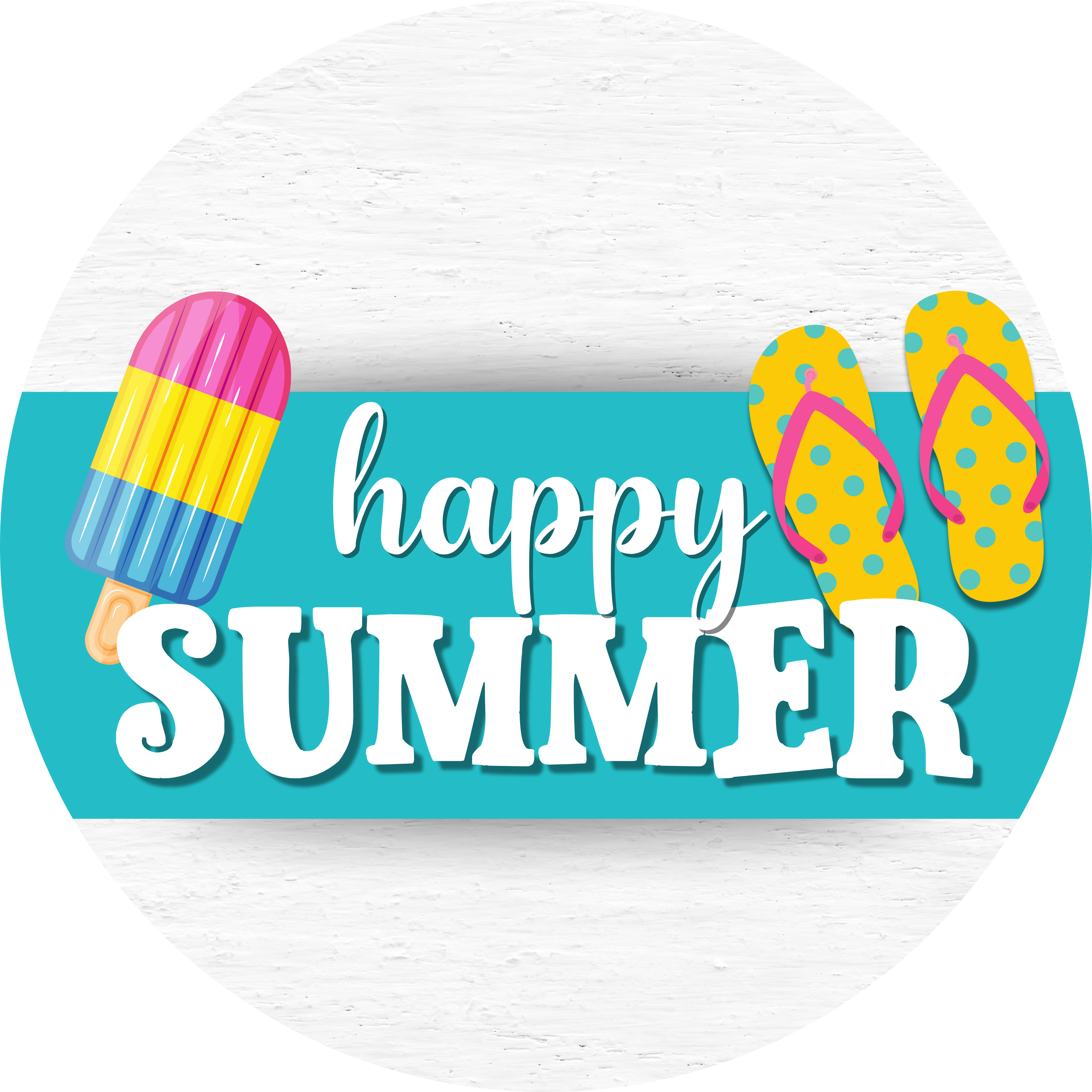 Happy Summer Sign, Blue Popsicle & Flip Flops Wreath Attachment, Sublimated Metal Summer Door Sign, Poolside Porch Decor