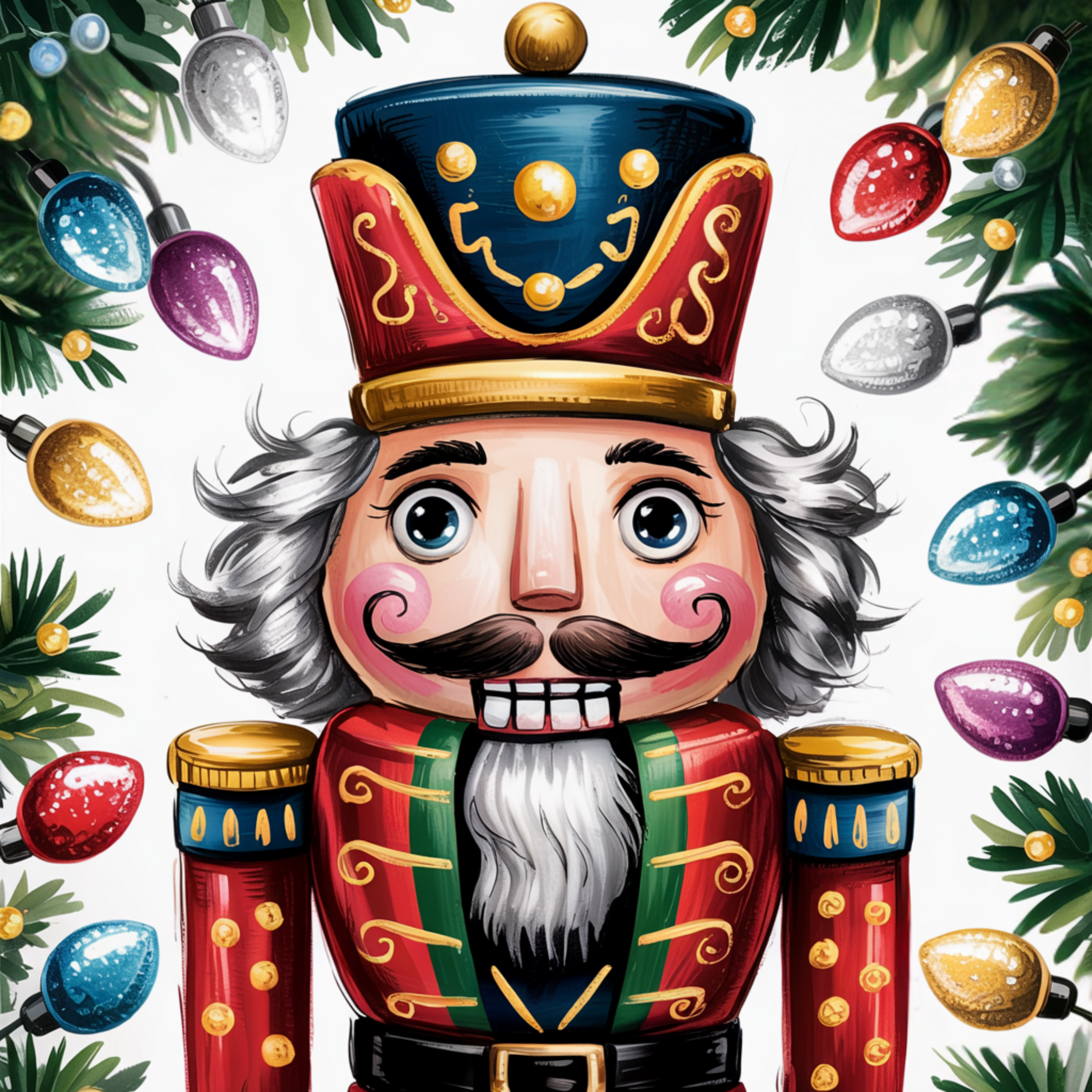 Colorful Christmas Nutcracker Art, Festive Holiday Wall Decor, Classic Toy Soldier Design, Vibrant Christmas Lights