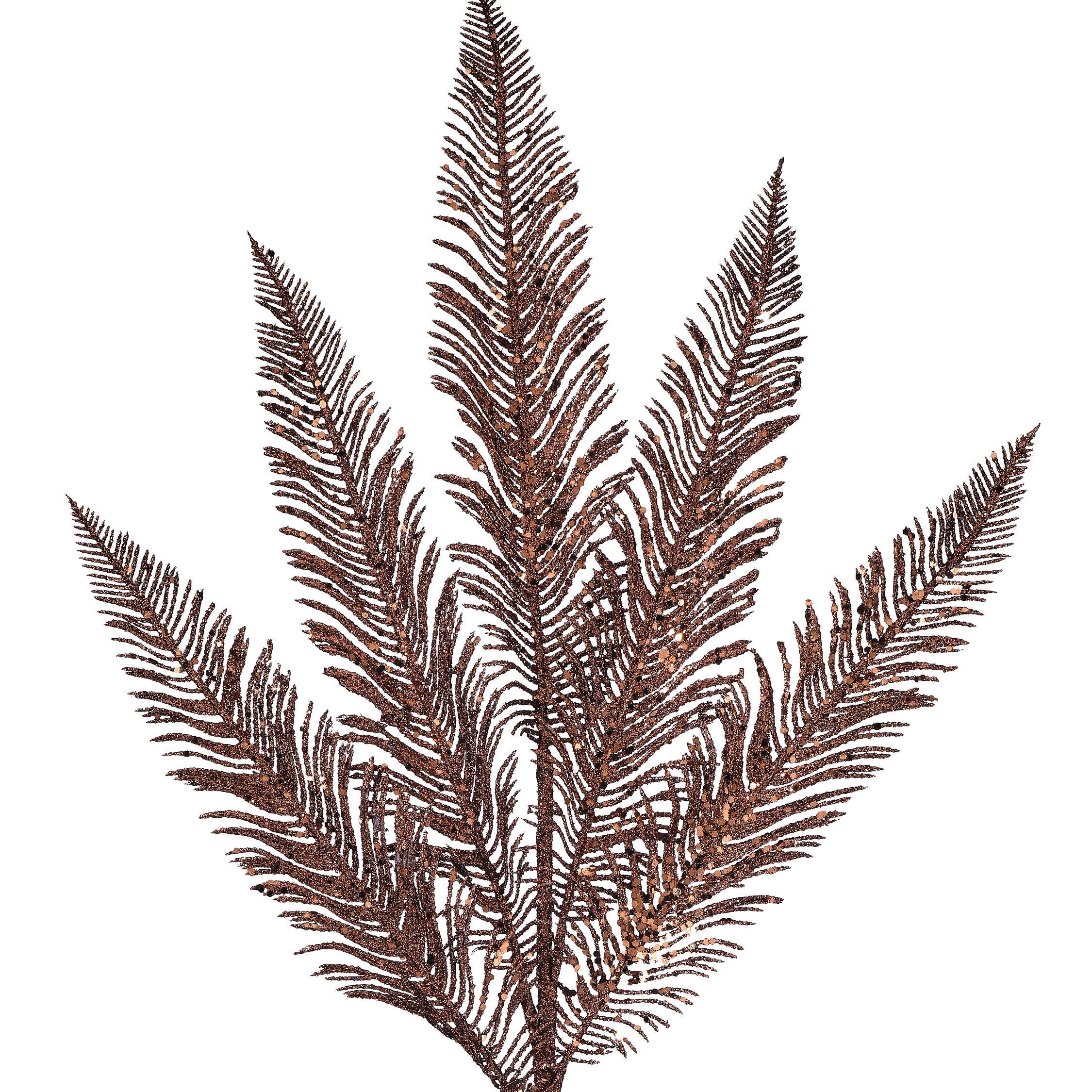 32 Inch Bronze Brown Glitter Sequin Fern Spray with 5 Long Feathered Fronds