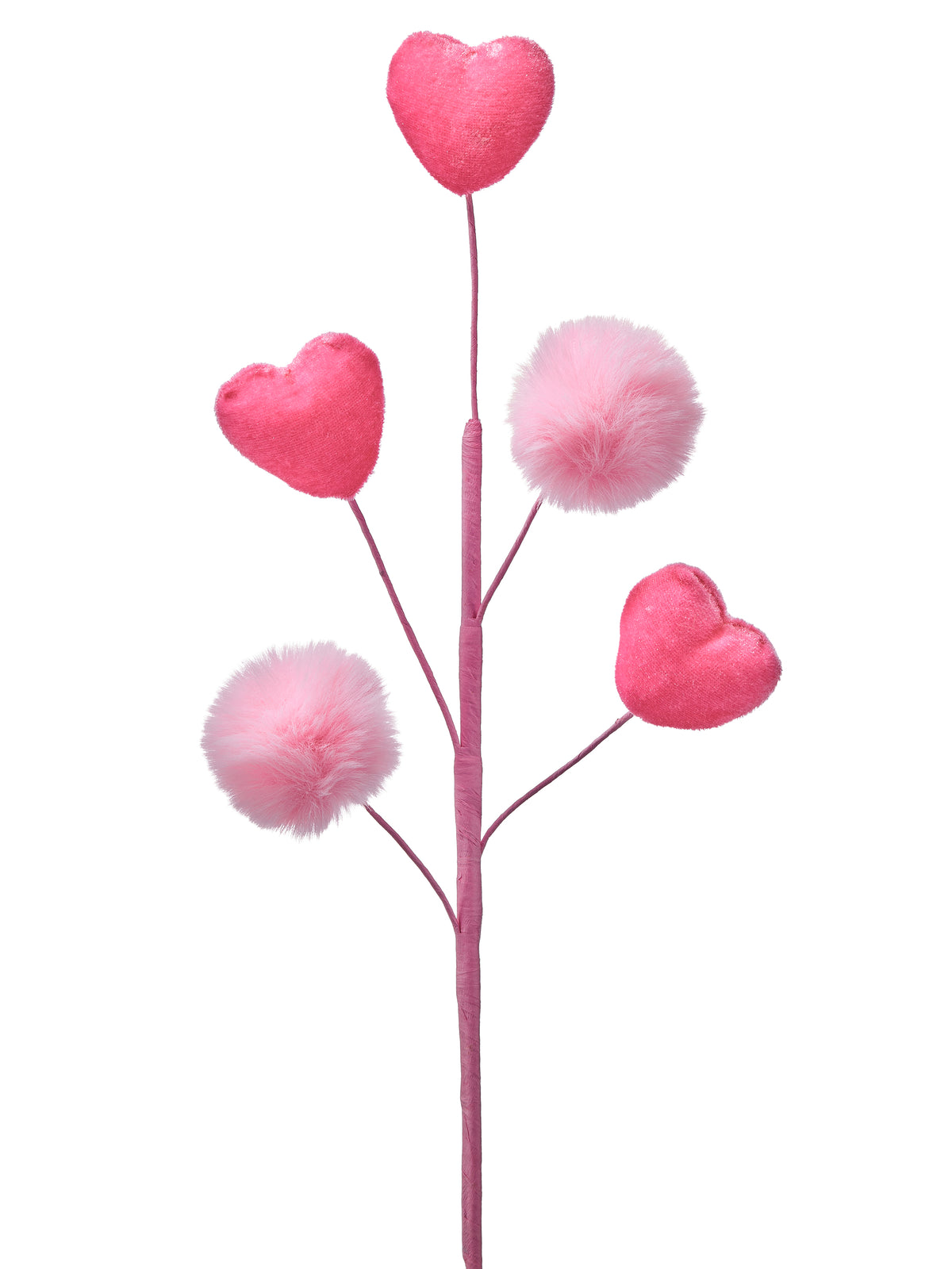 19 inch hot pink heart and pompom spray for Valentine wreaths