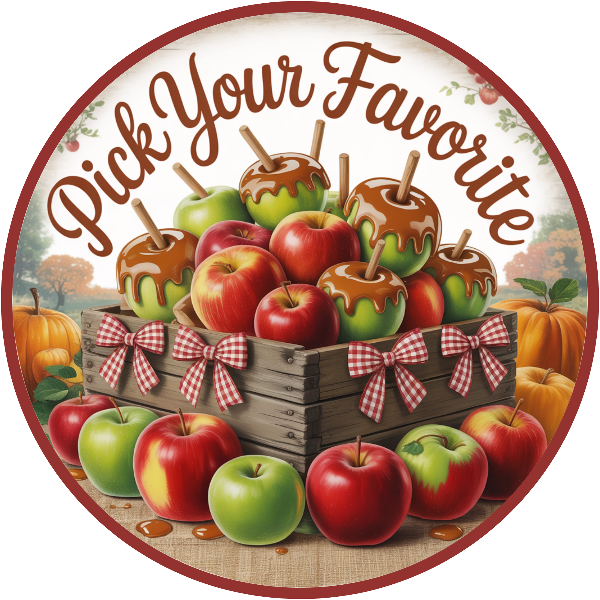 Elige tu letrero de manzana acaramelada favorito: decoración rústica de otoño hecha con cajas de manzanas para la cocina, el mercado o para exhibir coronas.