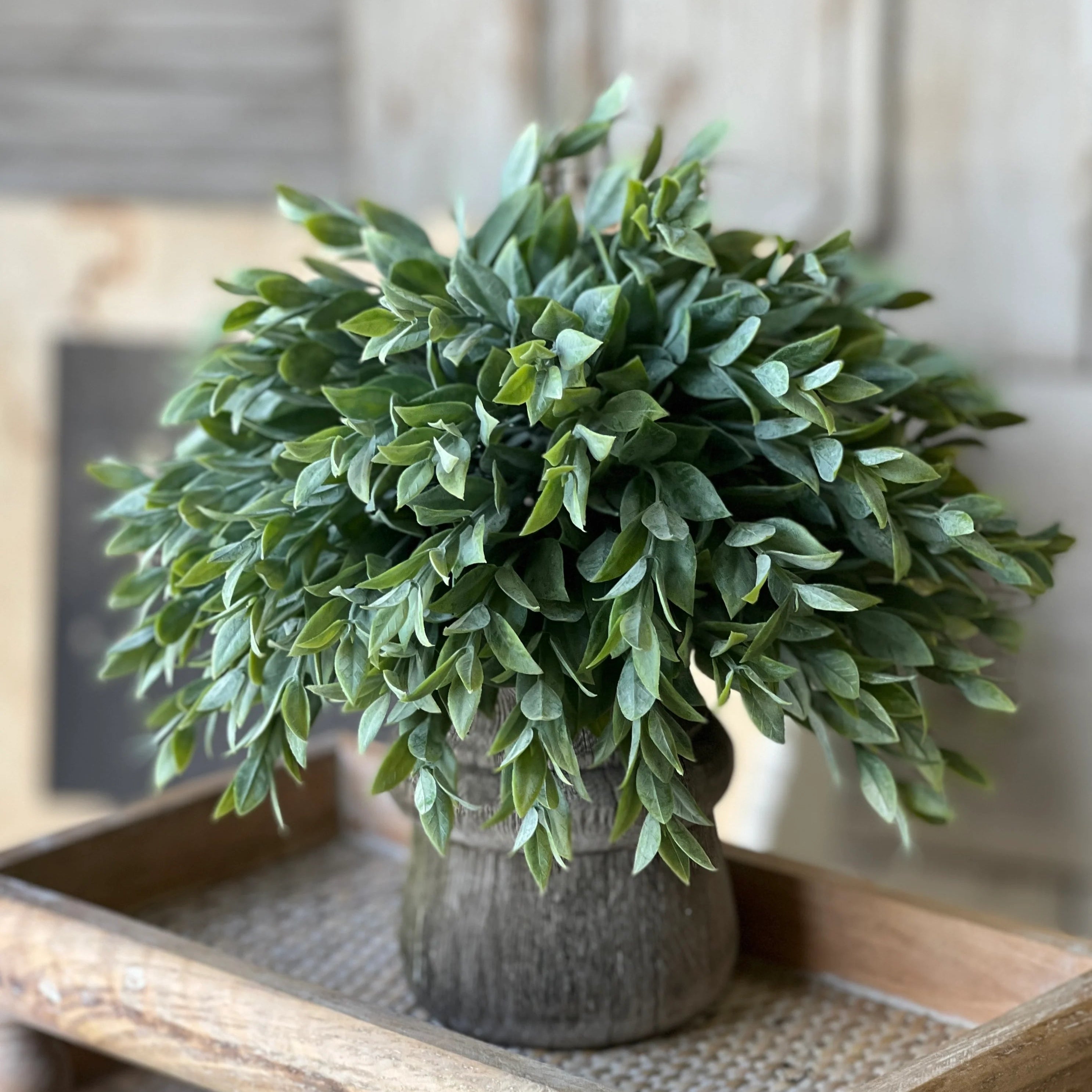 Rainwashed Greenery Half Sphere 11 Inch, Farmhouse Faux Leaf Decor Accent, Neutral Everyday Home Styling Piece