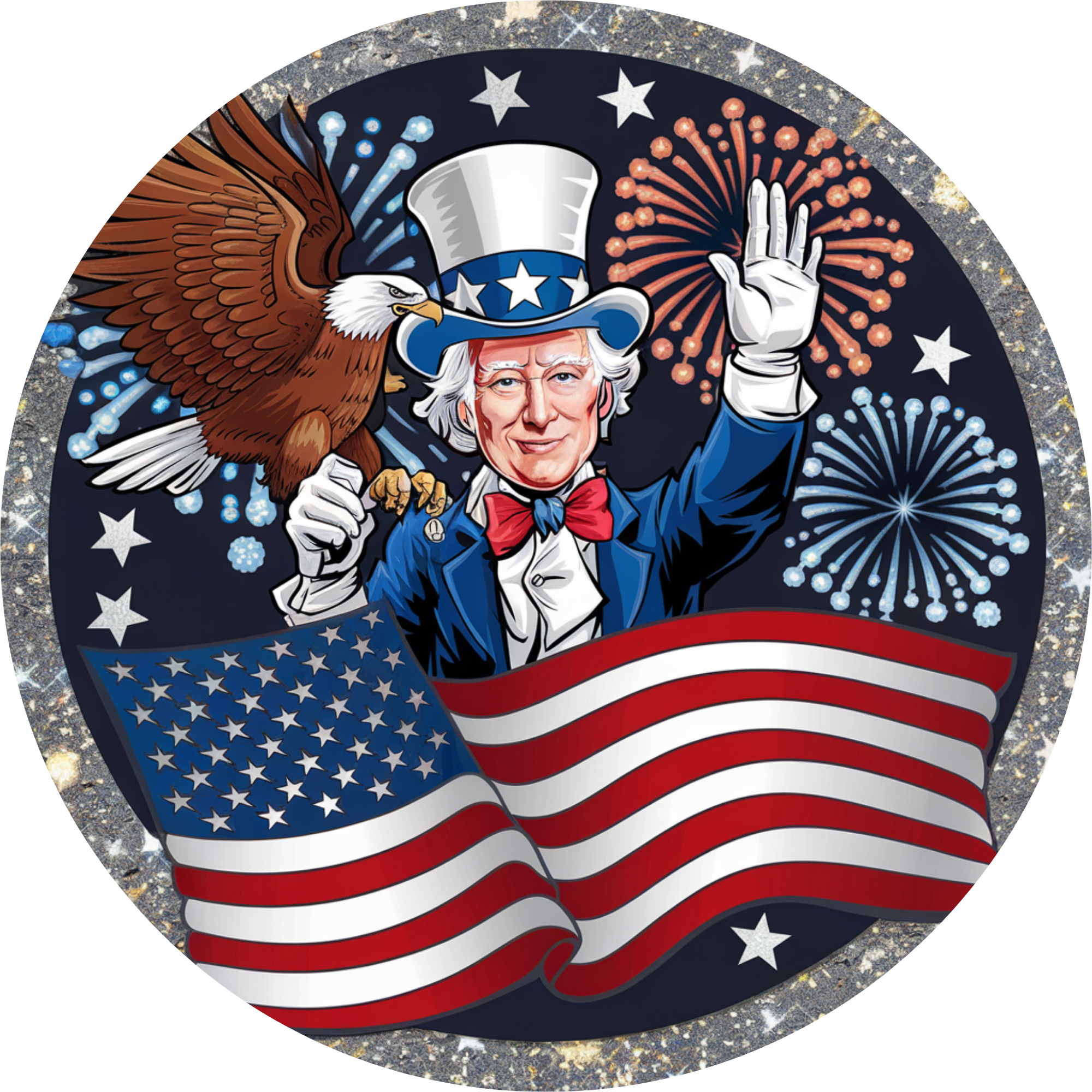 Uncle Sam Patriotic Metal Sign, Glitter Fireworks Eagle American Flag Wreath Sign, 4th of July USA Decor, Independence Day Accent