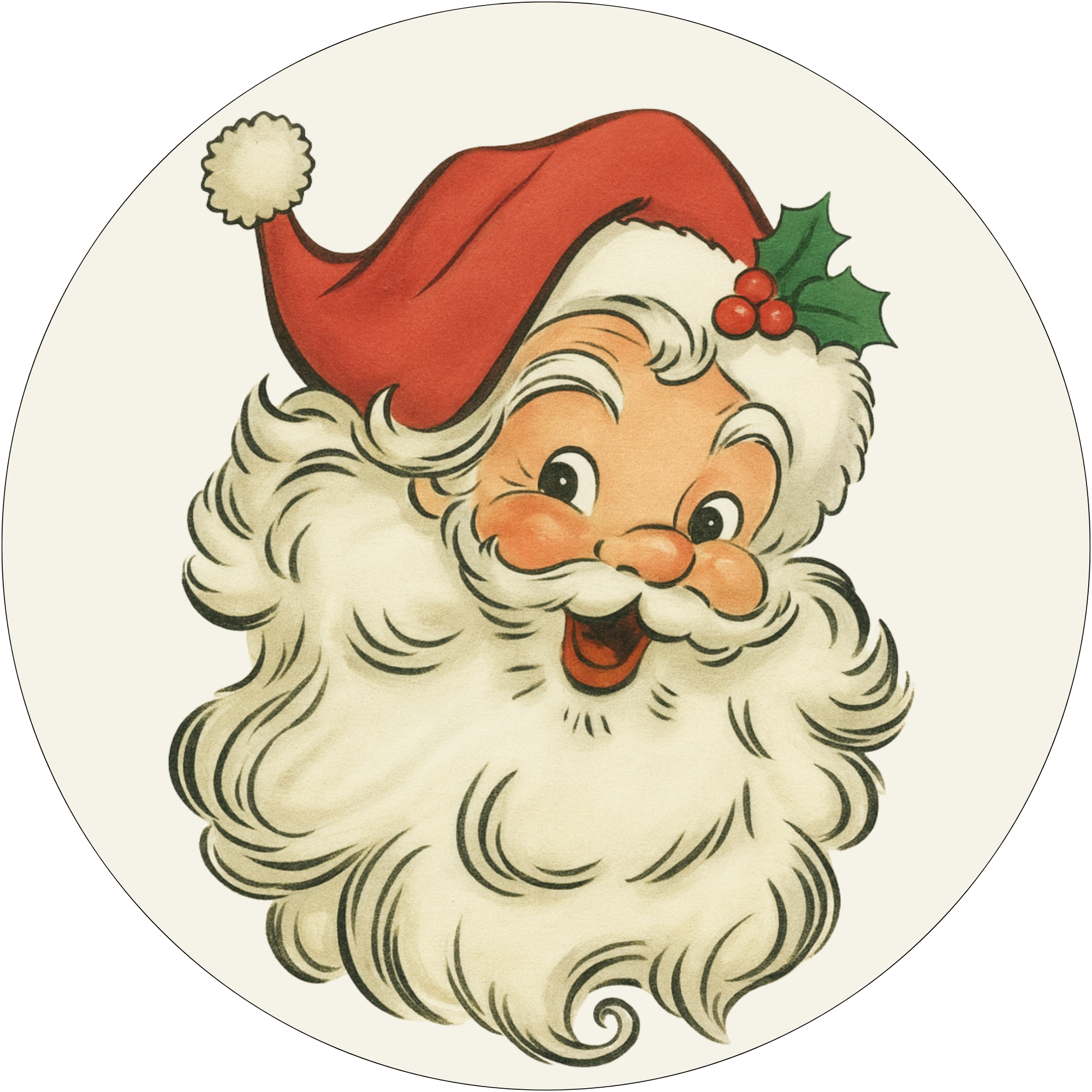 Vintage Santa Claus Face Design with Holly and Red Hat for Retro Christmas Holiday Décor