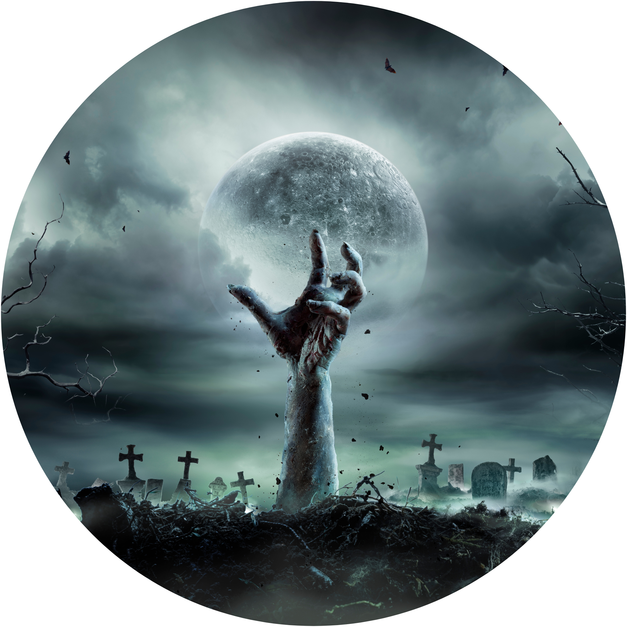 Zombie Hand Halloween Graveyard Sign, Creepy Graveyard Full Moon Wreath Decor