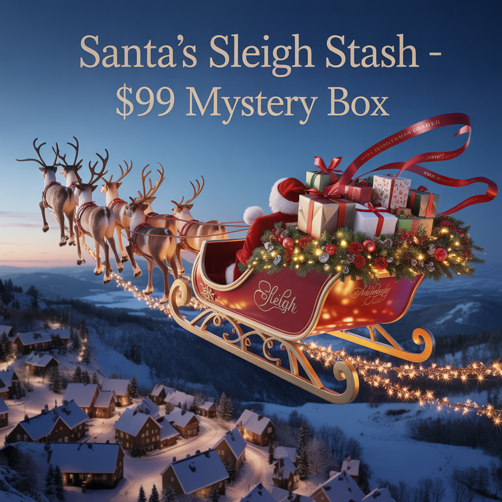 Santa’s Sleigh Stash, $99 Christmas Mystery Box, Premium Holiday Wreath Supplies, Ribbon, Signs, Ornaments, Deco Mesh, Greenery, Florals