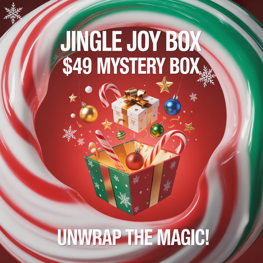 Jingle Joy Box, $49 Christmas Mystery Wreath Supply Box, Holiday Craft Supplies with Ribbon, Signs, Picks, Greenery, Floral Bushes, Wreath Base
