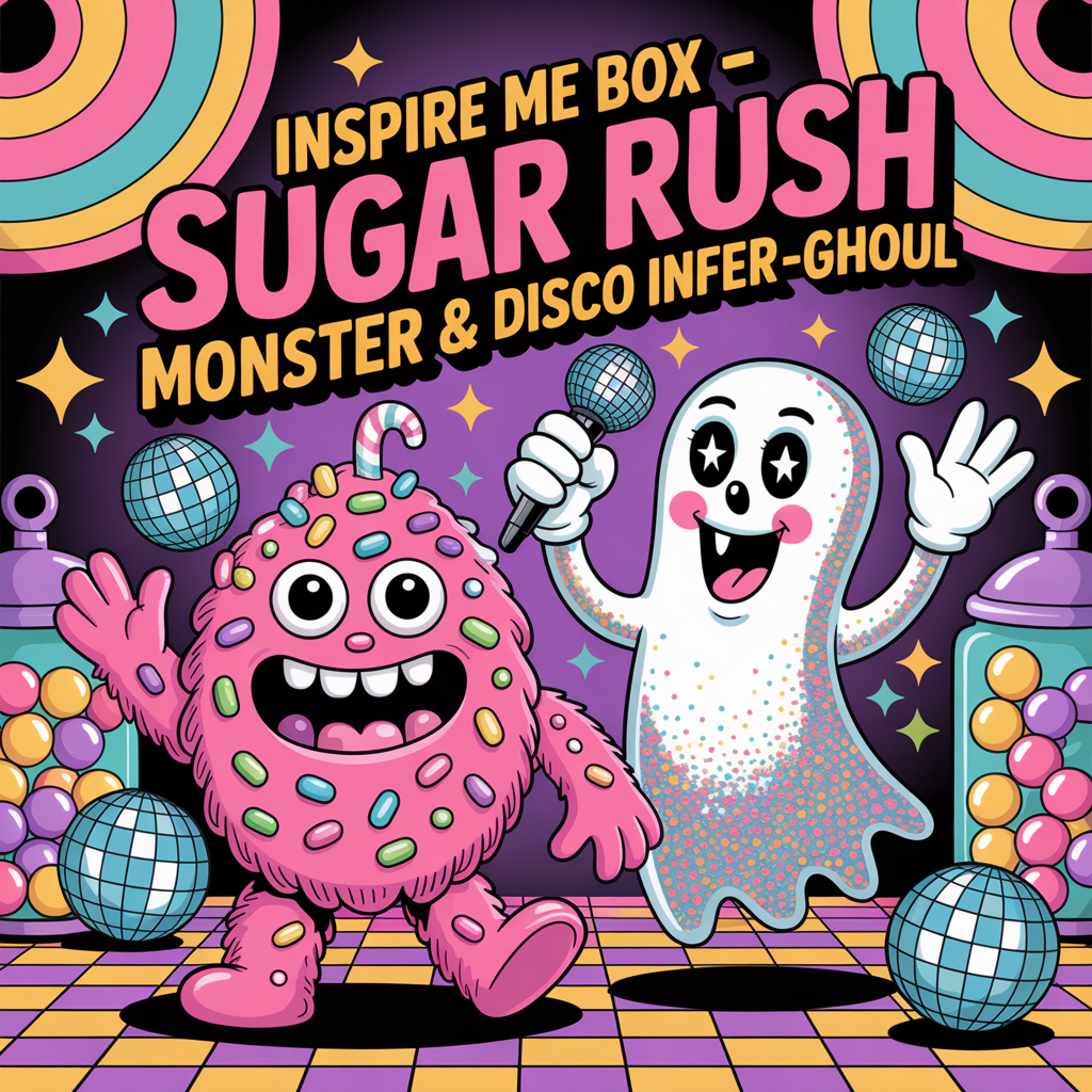 Caja Inspírame: Monstruo Azucarero y Ghoul Disco Infernal, suministros para coronas de Halloween, caja de manualidades colorida y caprichosa