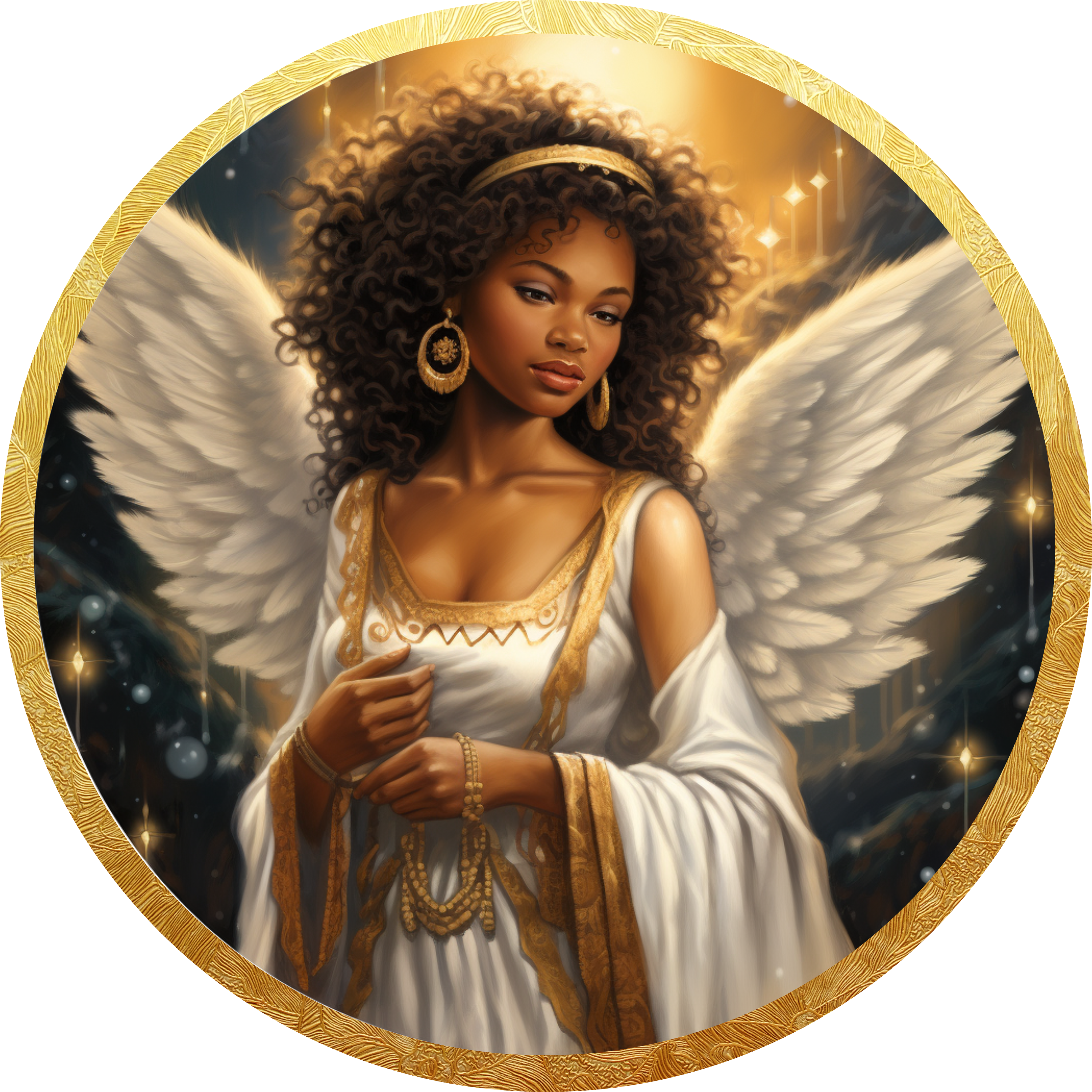 African American Christmas Angel Art, Golden Holiday Angel Wall Decor, Elegant White and Gold Angel Design, Heavenly Home Accent