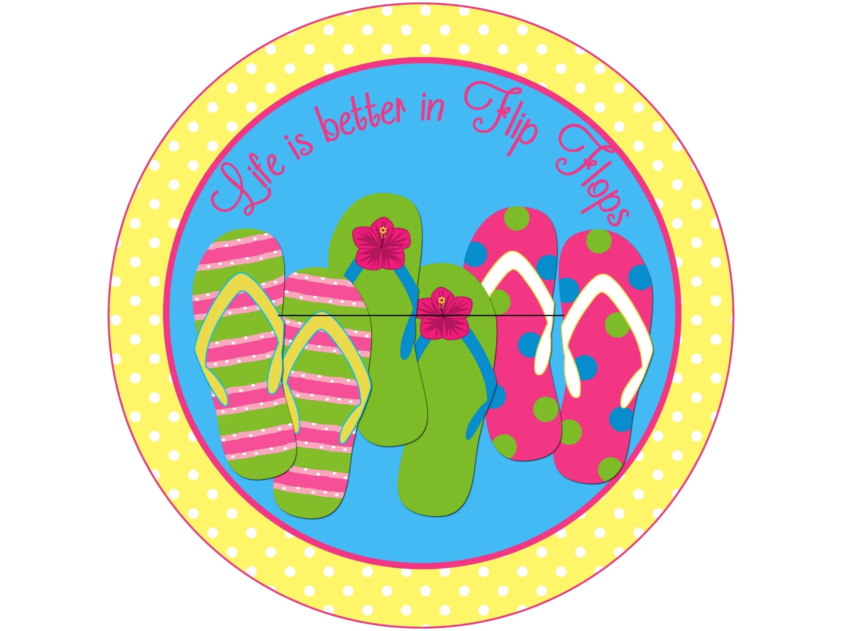 bright colored summer flip flops metal wreath sign, flip flop lover gift, summertime polka dot wall art, gift for summer