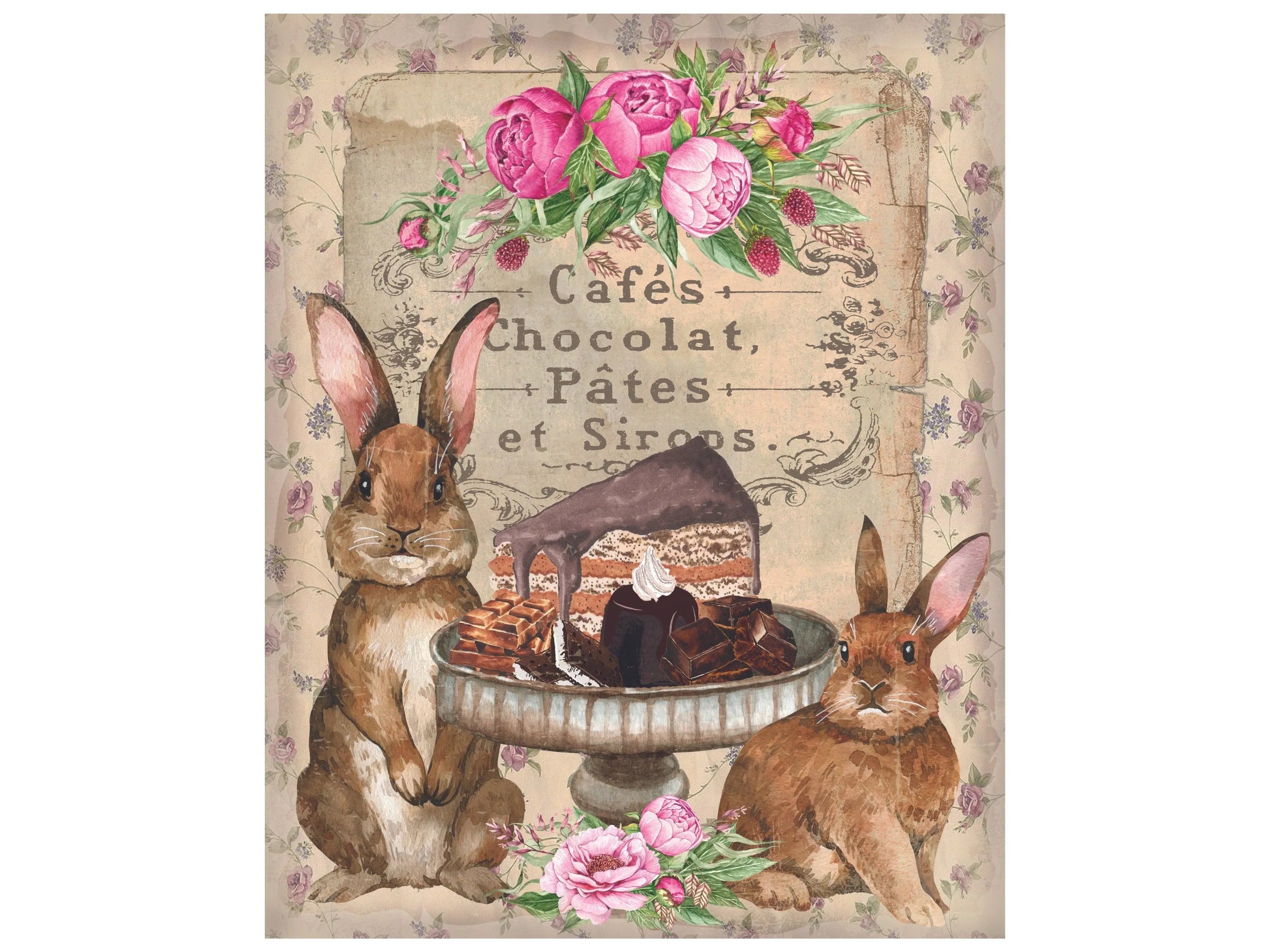Bunnies and chocolate vintage Easter wreath sign, Antique Happy Easter sign with bunnies and sweets, Victorian Easter wall art