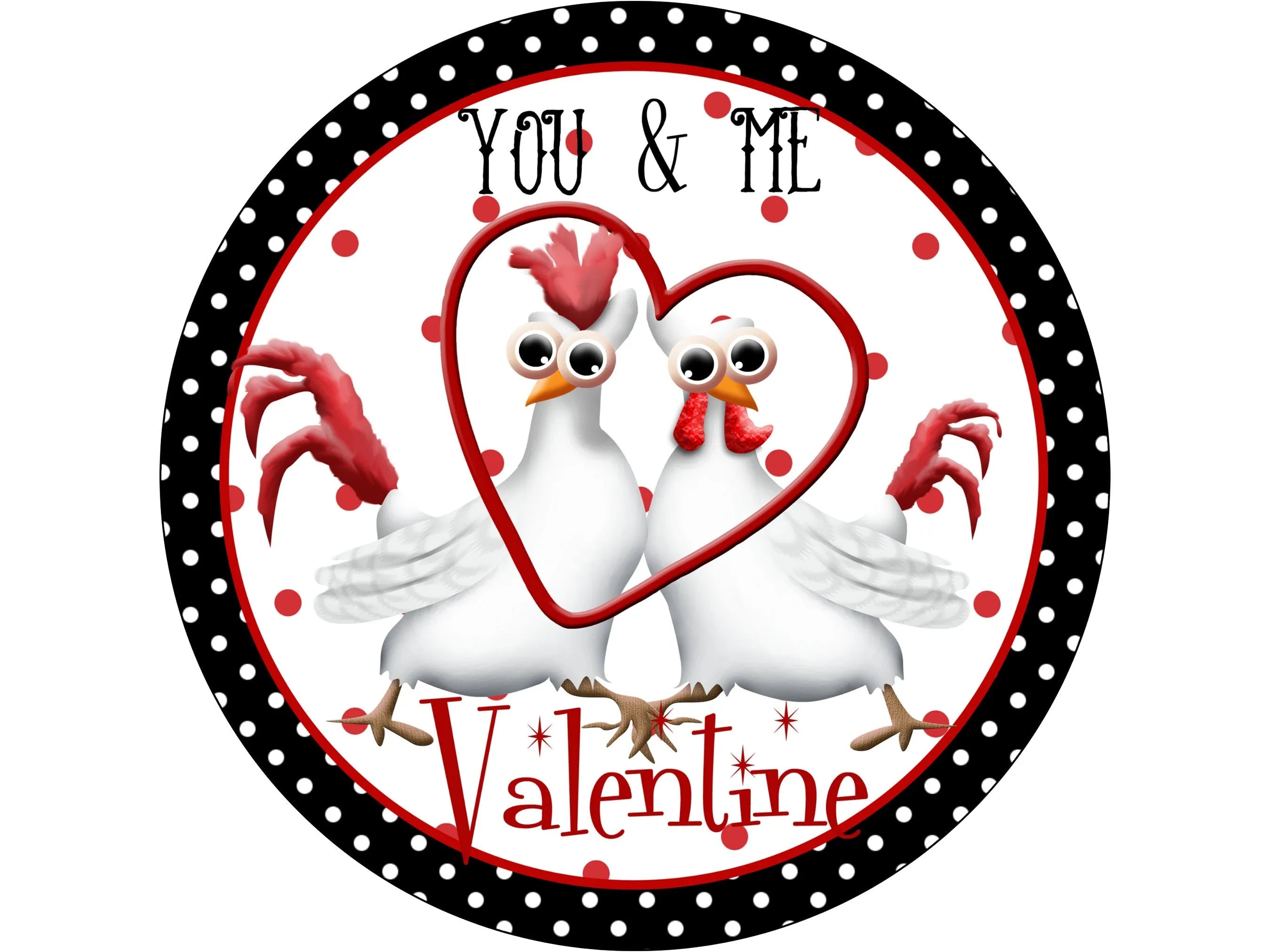 chickens in love happy valentines day wreath sign, chicken couple with gifts valentine's day sign, chickens and hearts polka dot wall art