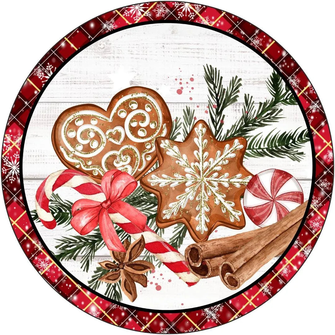 Letrero navideño de galletas de jengibre | Decoración festiva de pared | Letrero de bastón de caramelo y copo de nieve, letrero rústico de corona de jengibre