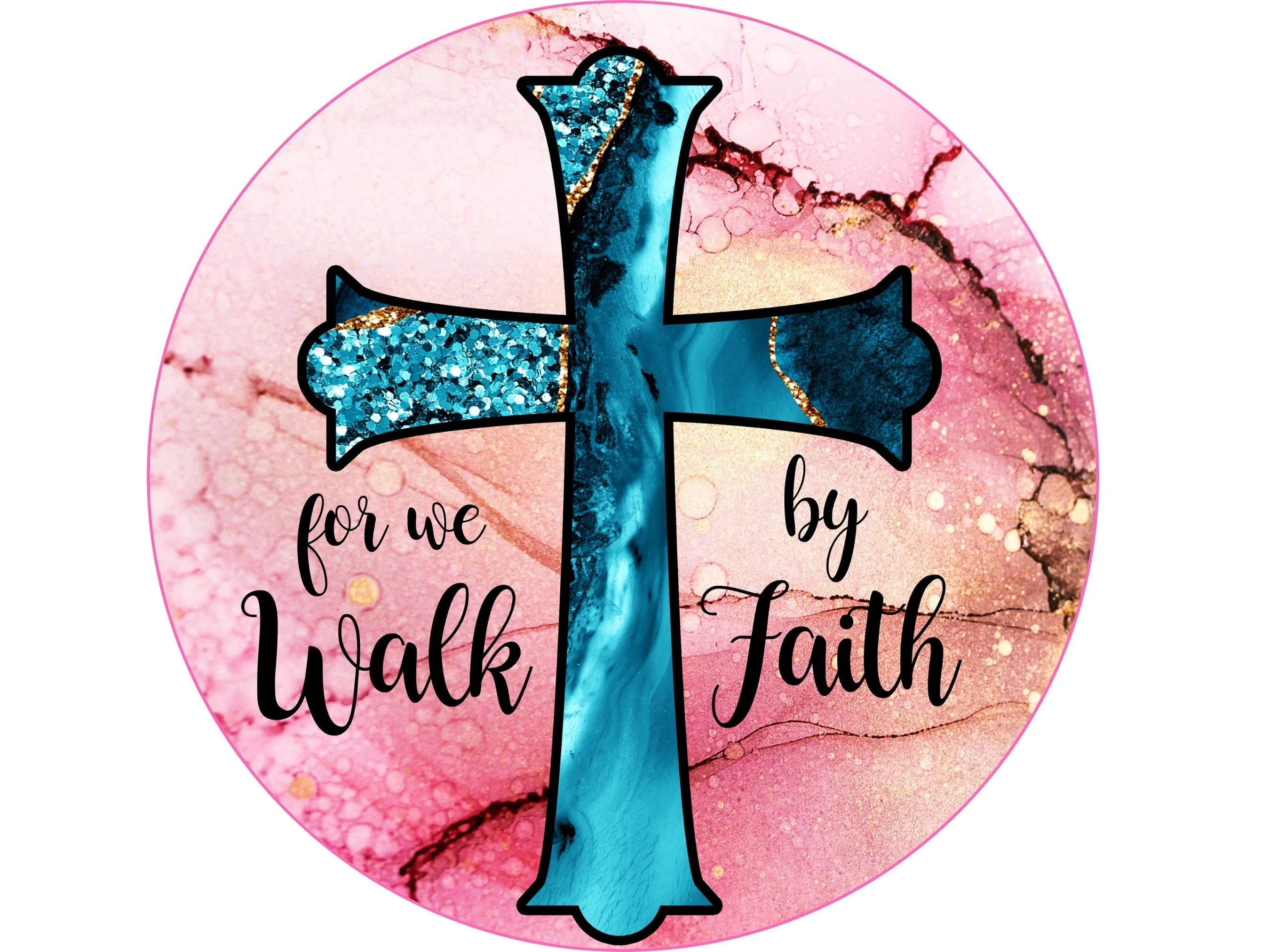 Elegante corona con cruz de mármol rosa y azul, Juan 3:16, decoración floral en forma de cruz, letrero de iglesia, letrero de Pascua.